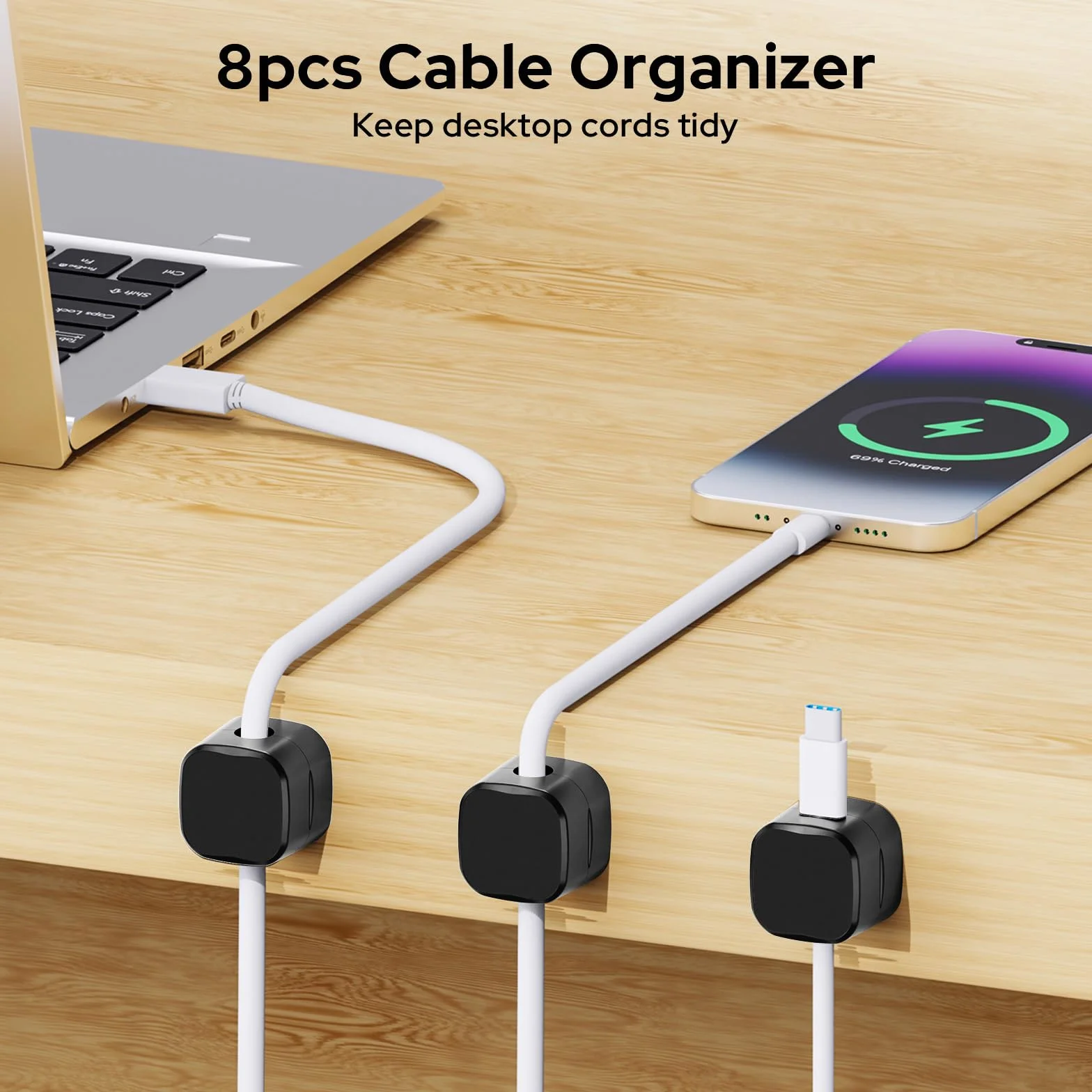 Euqvunn Support Cable Magnetic Cable Clips, Câble Lisse Réglable, Auto-Adhésif Accroche Cables, Organisateur de Cable Noir