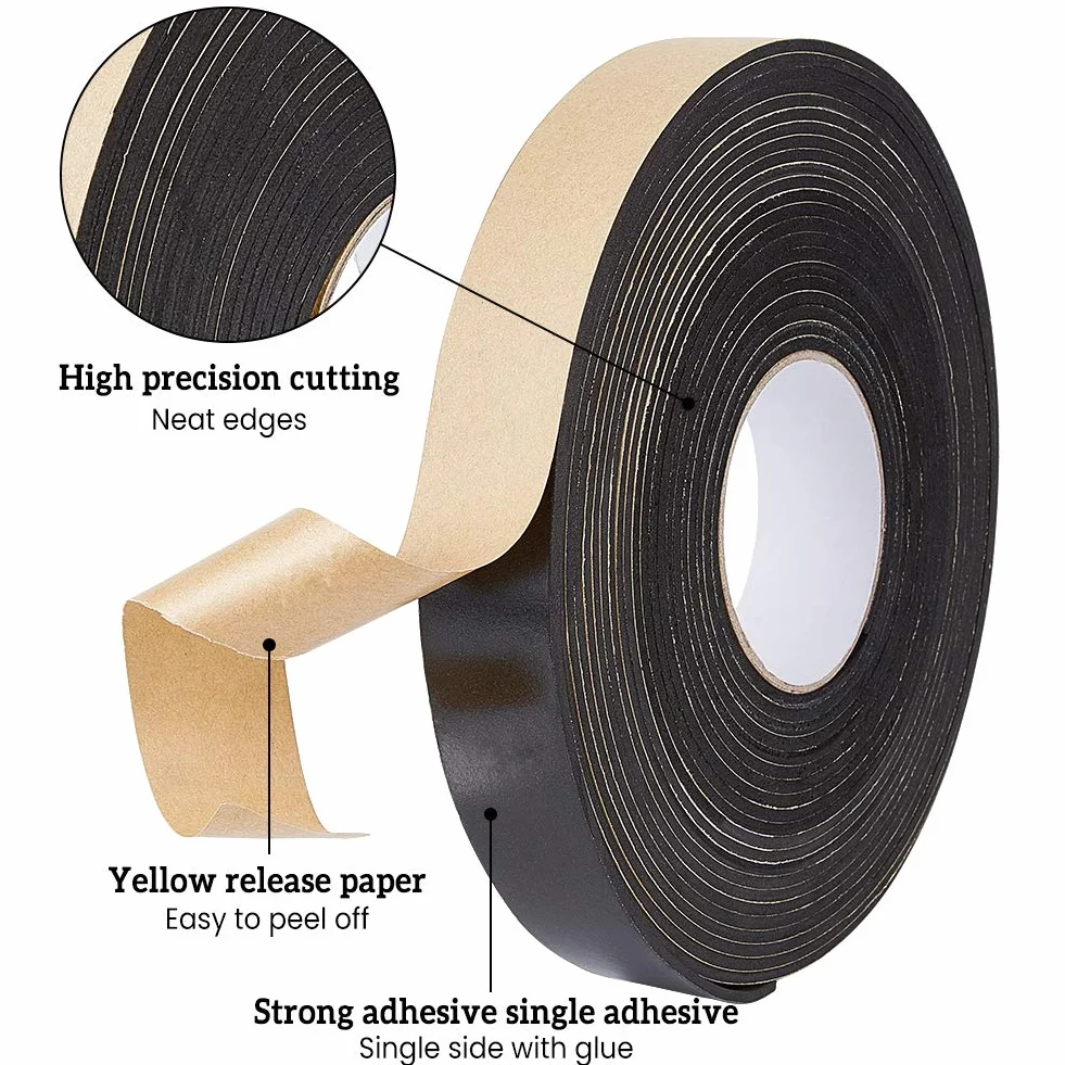 BENECREAT 10m Bande de mousse auto-adhésive 30x3mm Ruban d'étanchéité anti-intempéries noir