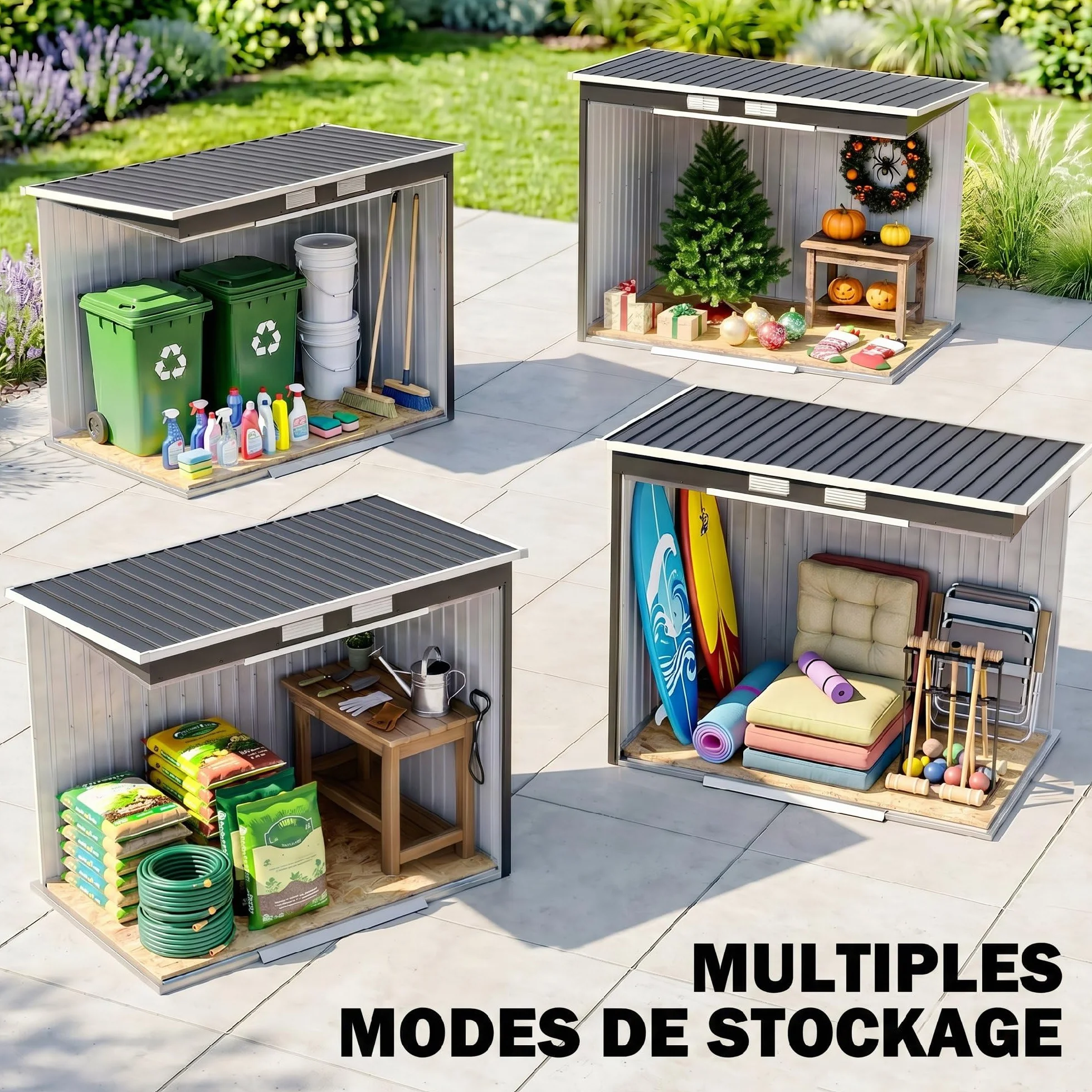 Outsunny Abri de Jardin Acier galvanisé 2,77 m² 213x130x172 cm Portes coulissantes verrouillables Gris foncé