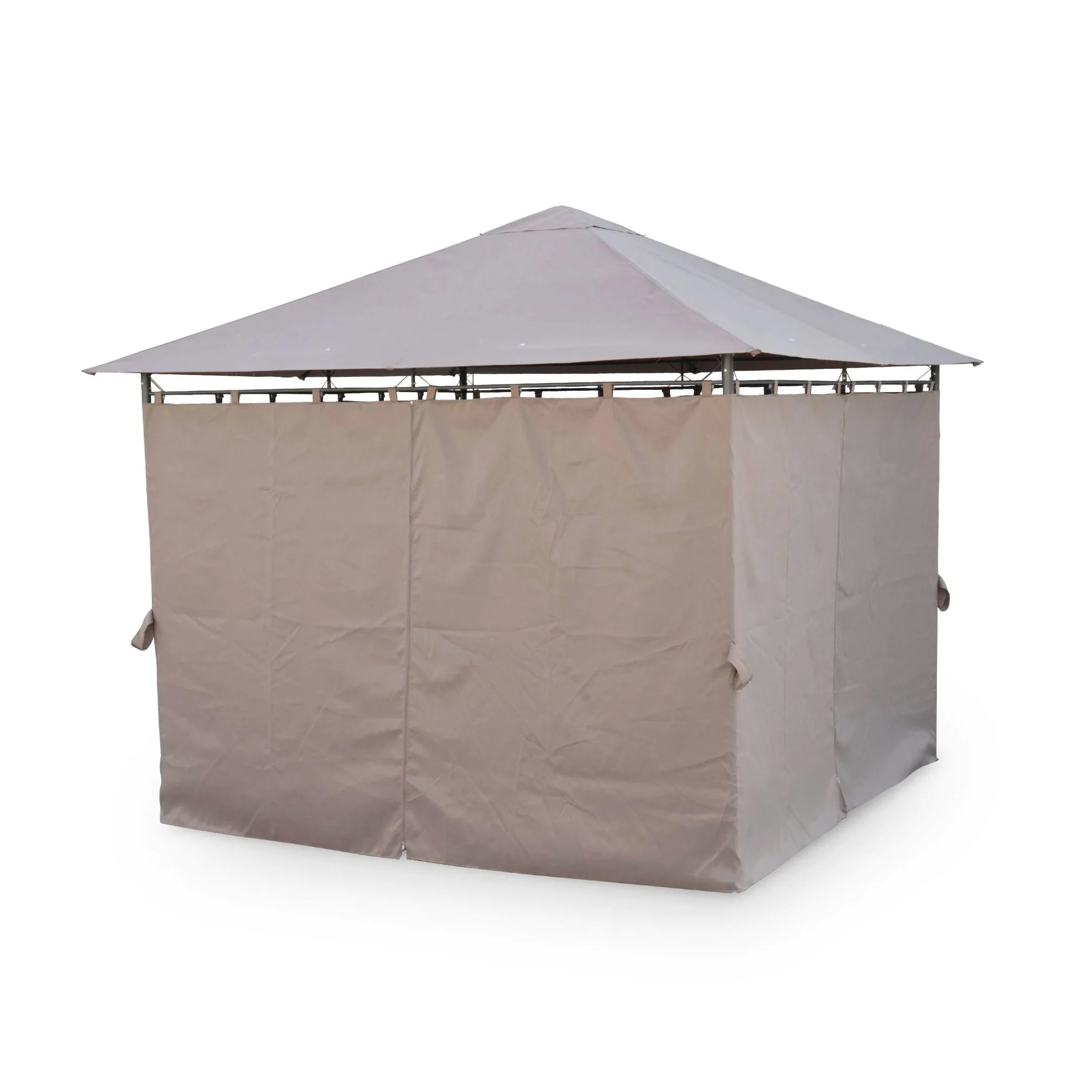 sweeek Alice's Garden - Tonnelle 3x3 m - Elusa - Toile Taupe - Pergola avec Rideaux. Tente de Jardin. Barnum. chapiteau. réception