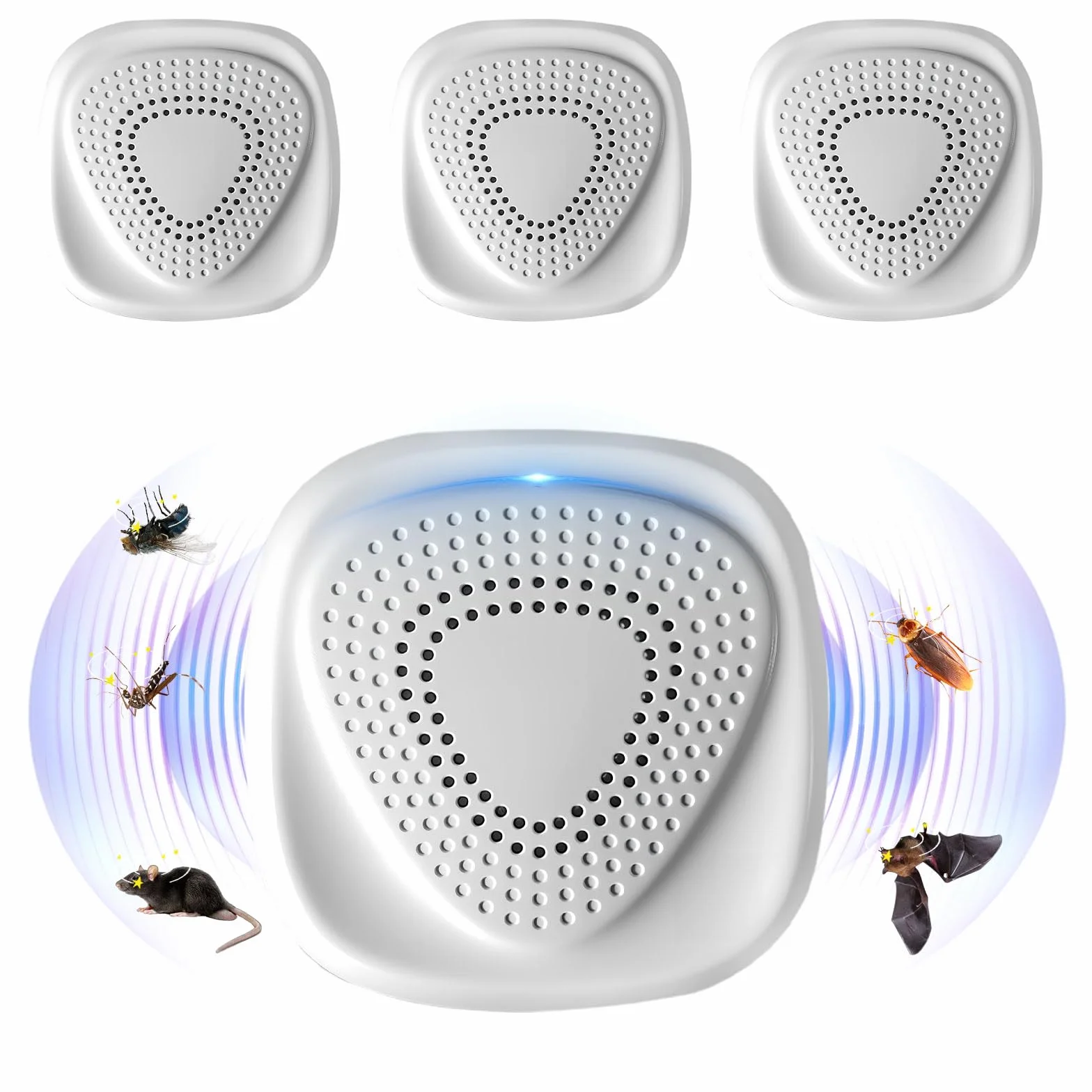 Prise Anti Moustique Ultrason 4 Pcs, Répulsifs Ultrason Anti Moustique Électronique d'Intérieur, Défense Efficace Contre Les Moustiques, Souris, Cafards, Araignées, Fourmis et Mouches