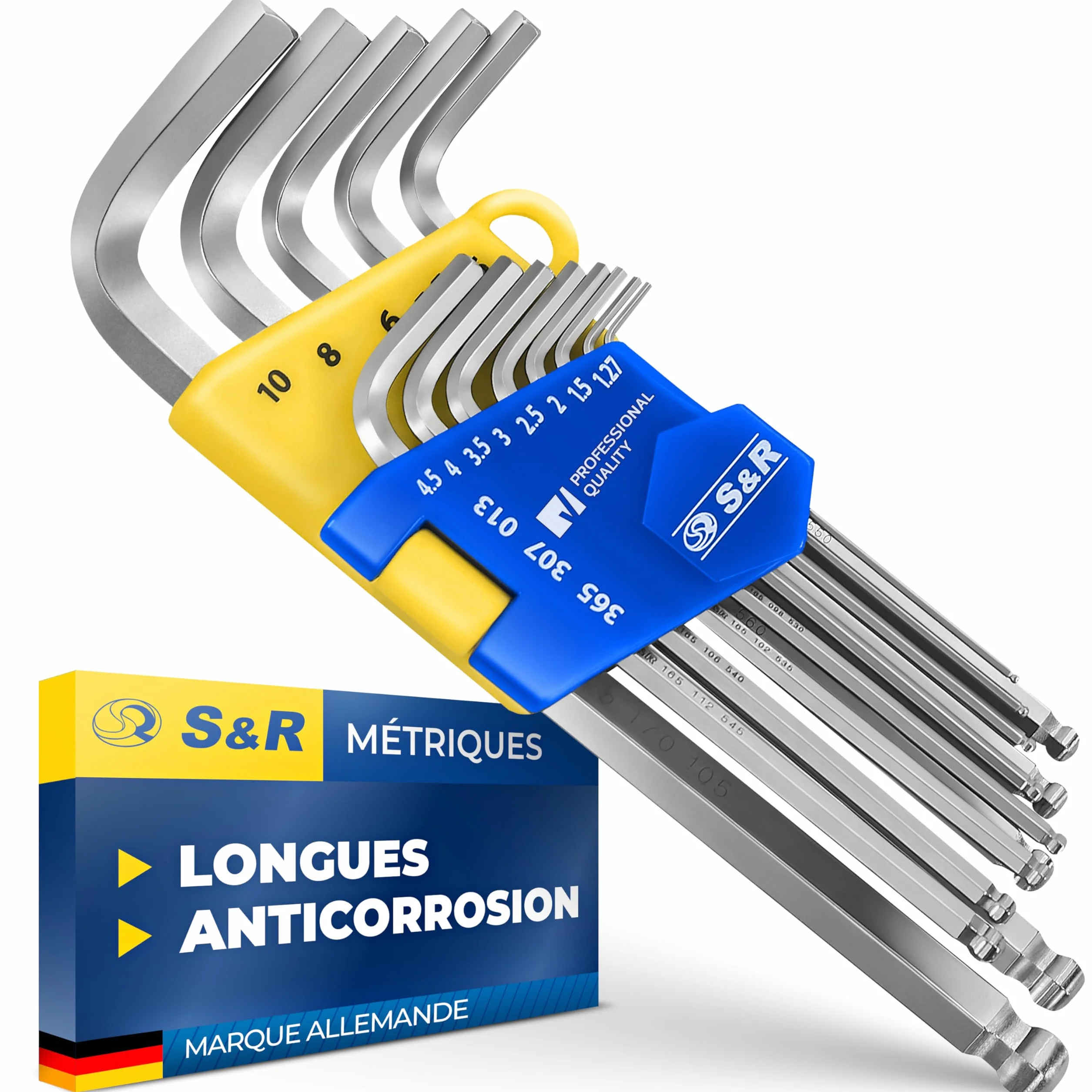 S&R Cle Allen Jeu de Clés Allen Longues Btr Six Pans mâle 13 pcs 1,27-10 mm Clés Hexagonale