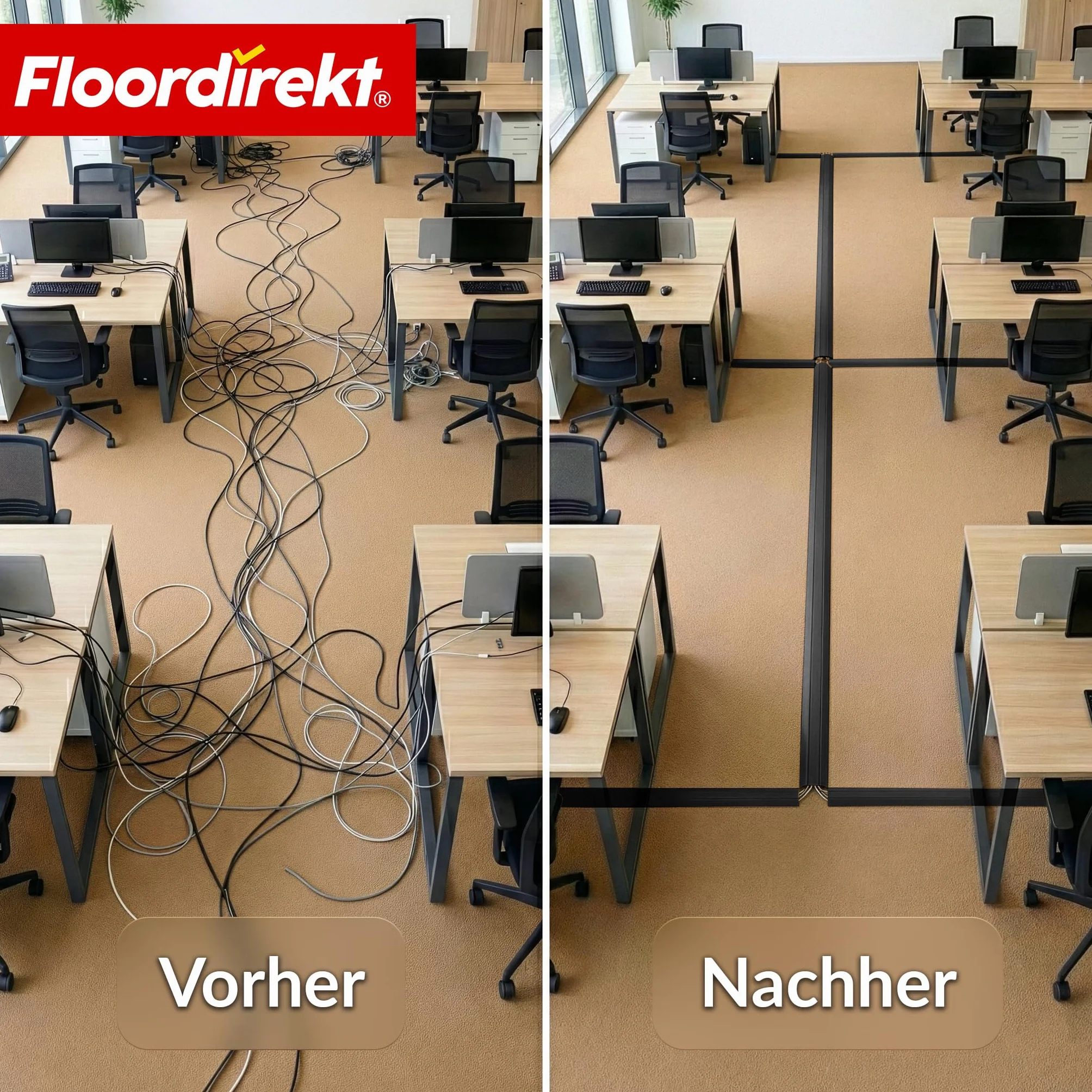 Floordirekt Cable Guard Gaine de protection anti-trébuchement pour sol 1,8 m protection 2 câbles Noir