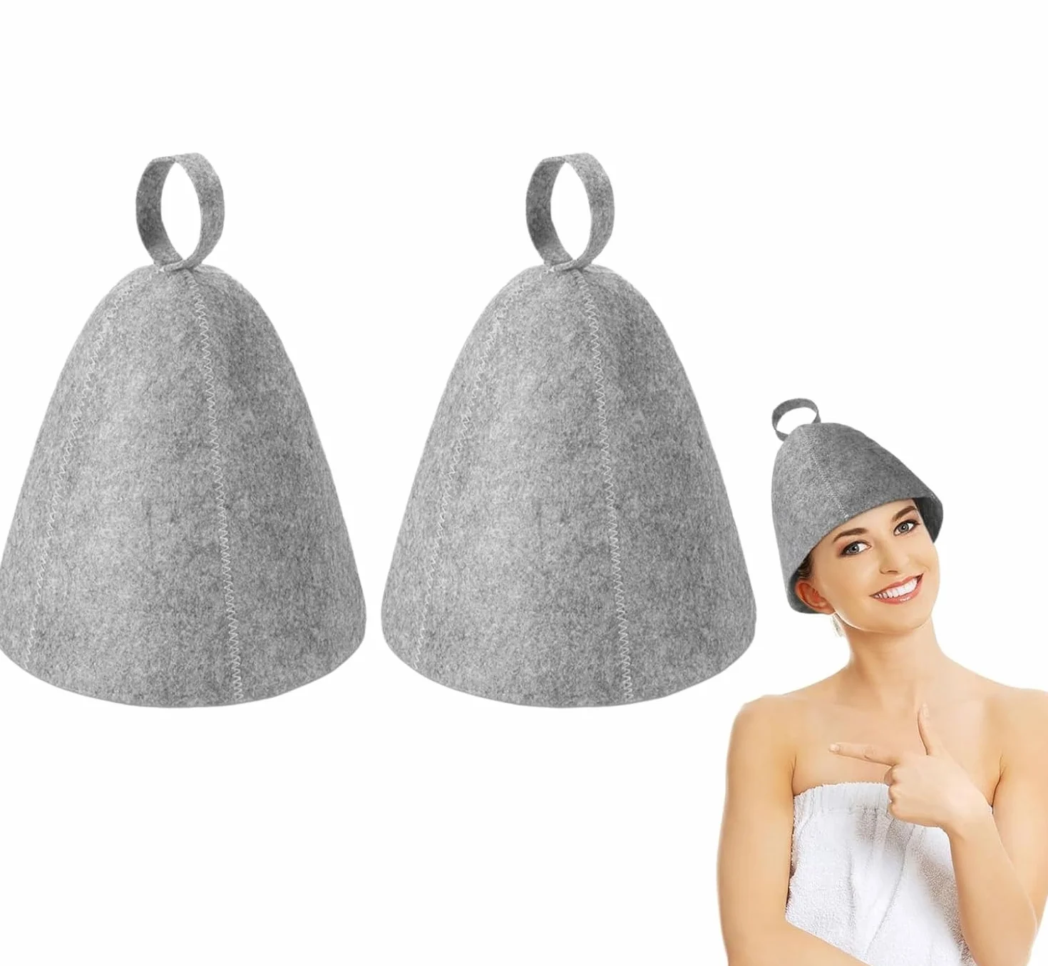 Chapeau Sauna en Feutre 2 Pièces Bonnet Anti-Chaleur pour Homme Femme Spas Gris