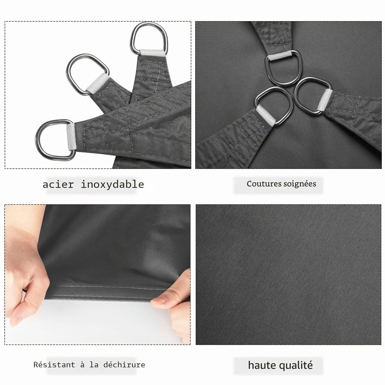 WOLTU Voile d'ombrage rectangulaire 3x5 m Imperméable Anti UV 93% Polyester Gris Jardin Terrasse
