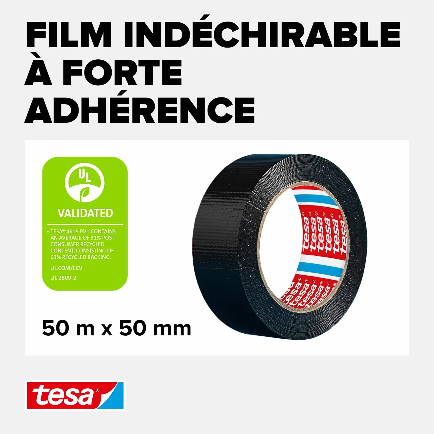 Tesa Extra Power Universal Ruban Adhésif Toile 50 m x 50 mm Noir