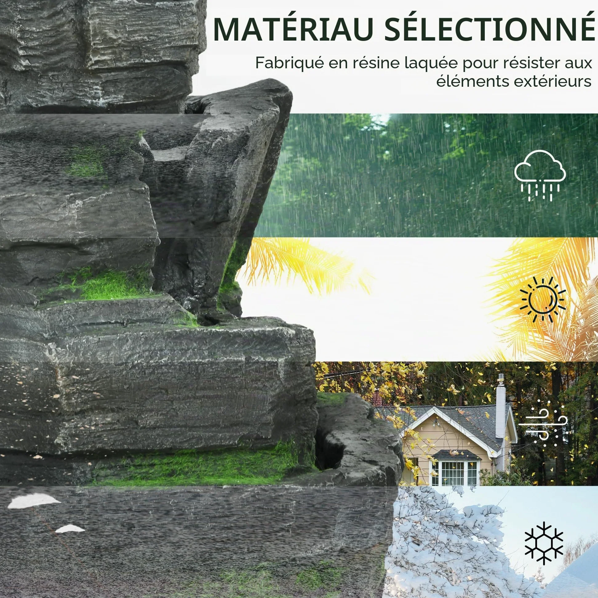 Outsunny Fontaine de jardin, solaire, à 4 niveaux, avec éclairage LED, décorative, pour jardin, balcon, résine synthétique, 34 x 28 x 57 cm