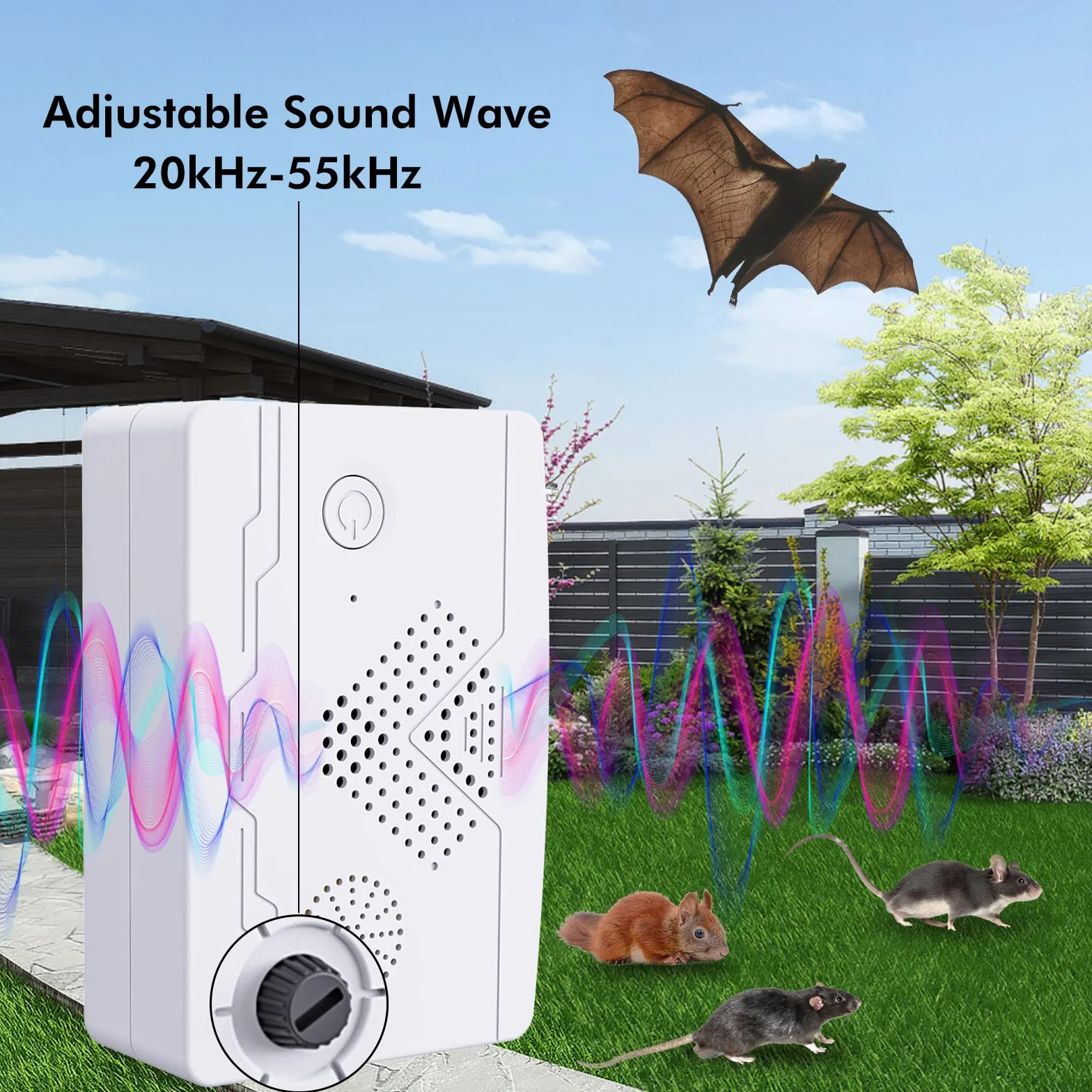 Répulsif à ultrasons pour chauve-souris - Système répulsif à ultrasons - Répulsif pour animaux - Pour l'intérieur et la maison - Dissuasion contre les parasites - Empêche les chauves-souris et les