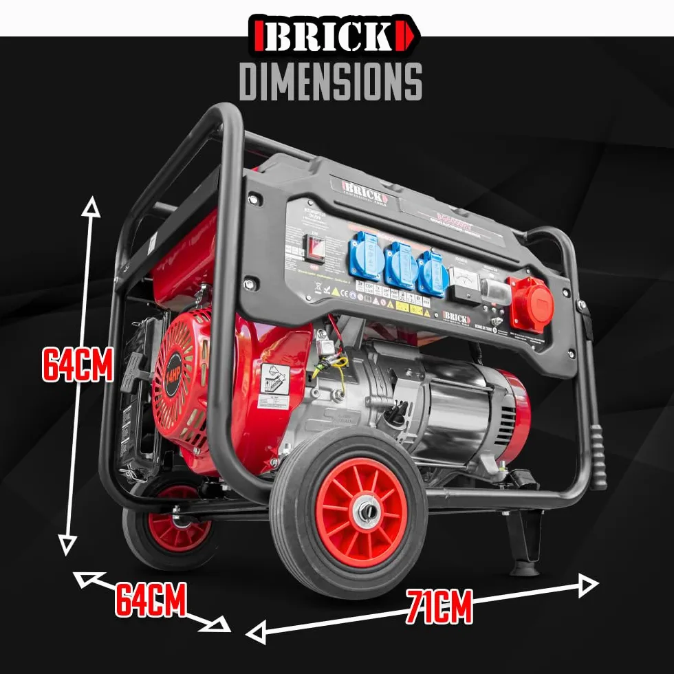 Groupe électrogène max 6000W avec roues et prise triphasée - Brick
