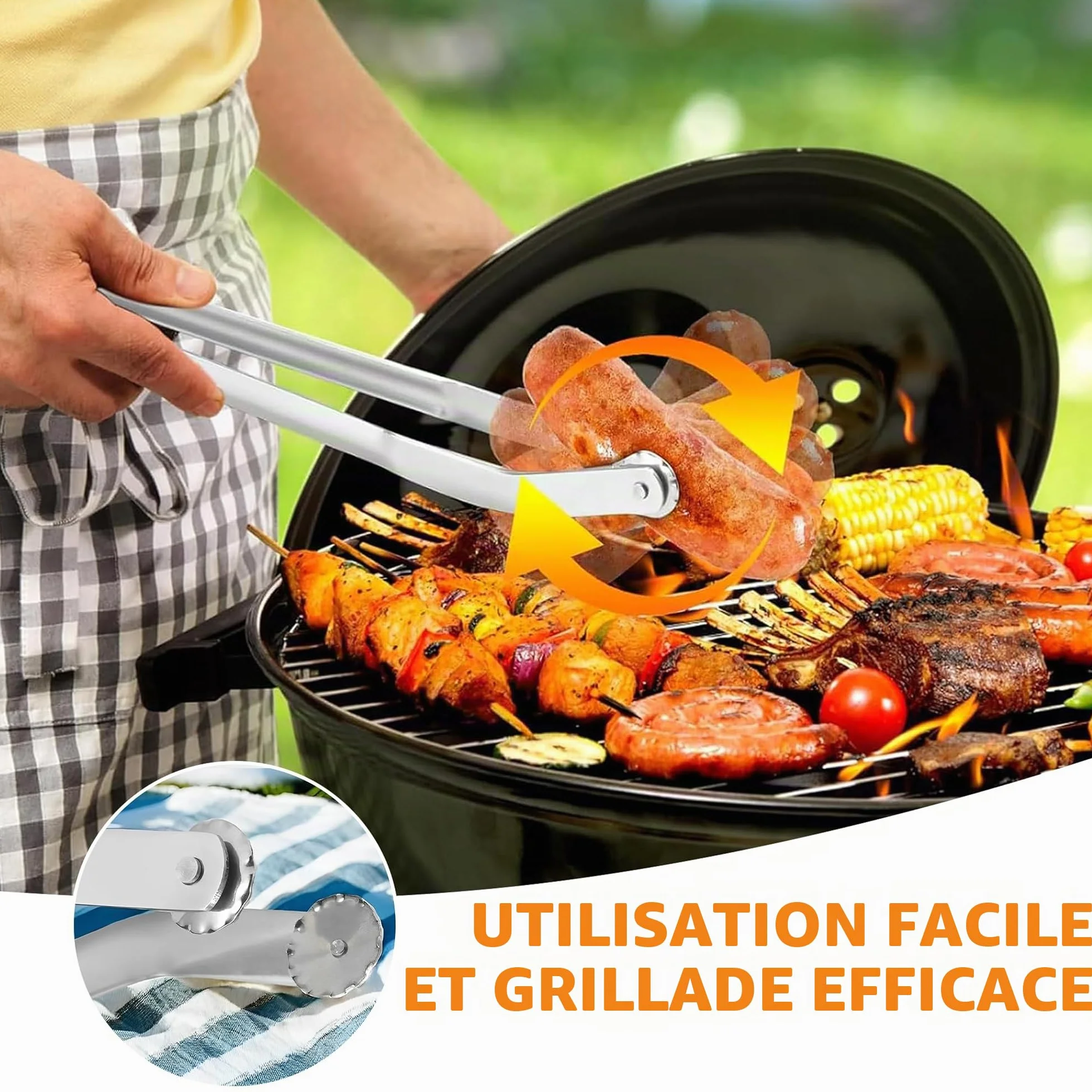 Hysenm Lot de 2 pinces à saucisses BBQ en acier inoxydable à long manche pour griller et retourner