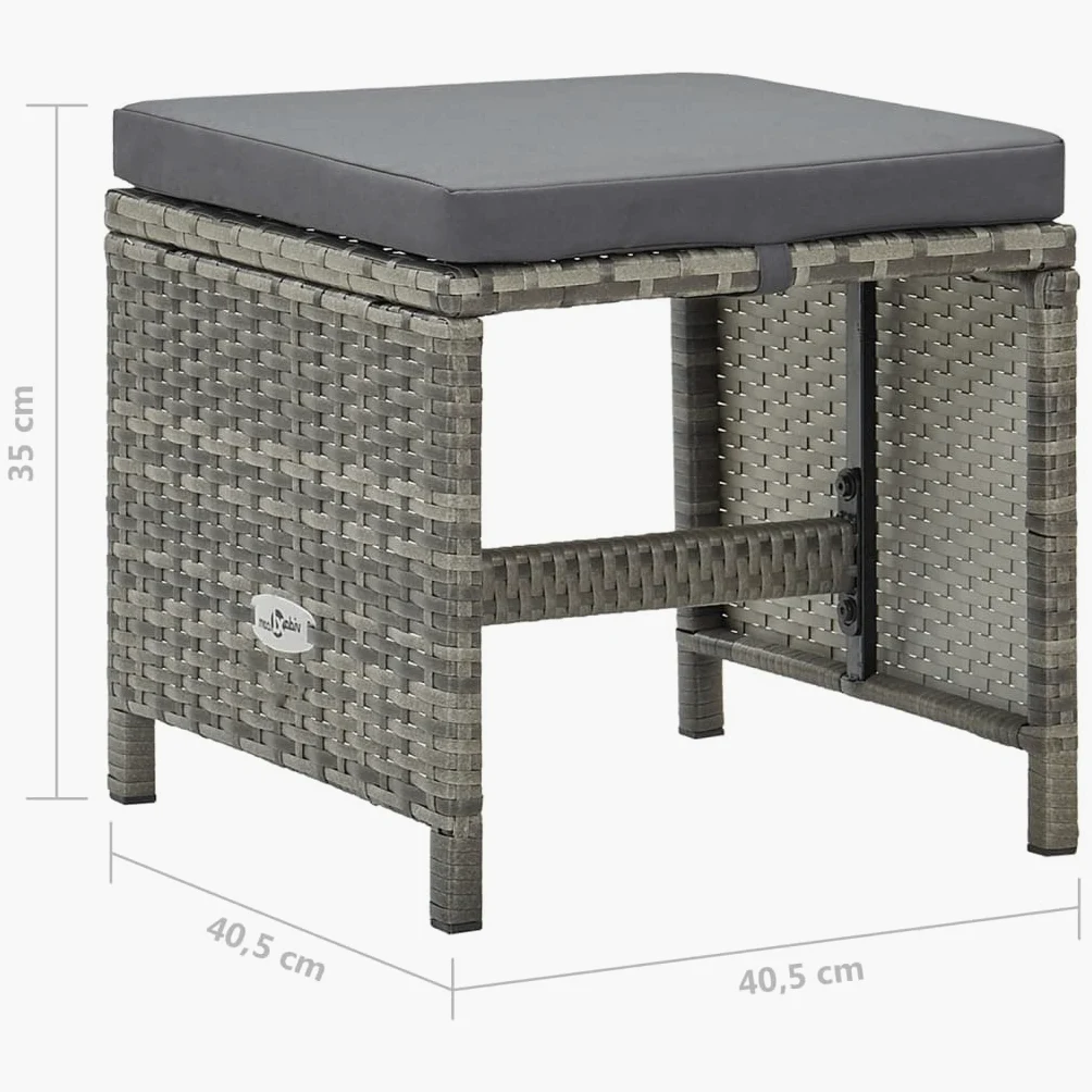 Tabourets de jardin lot de 4 avec coussins Résine tressée Gris