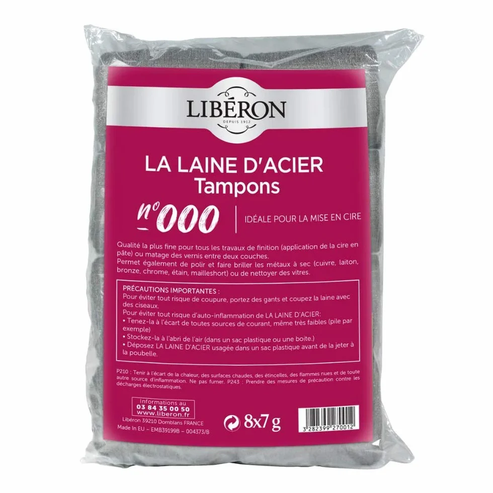 Libéron Laine d'acier n°000 Mise en cire 8 tampons
