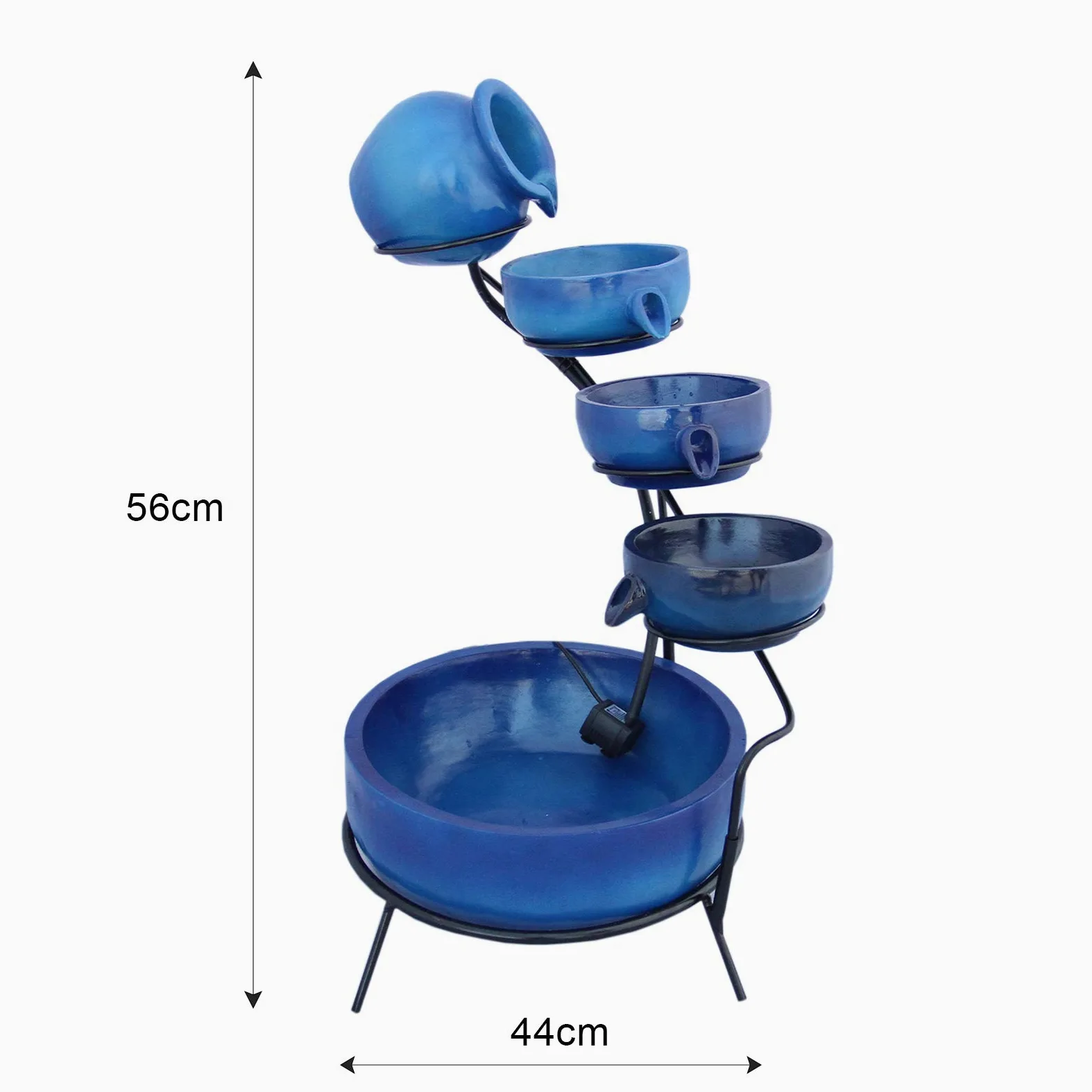 Fontaine de jardin alimentée Énergie Solaire Ornement de jardin Extérieur Décor Patio Résine Bleu Sphère autoportante à 4 Niveaux de Bols Renversants Jeu d'eau