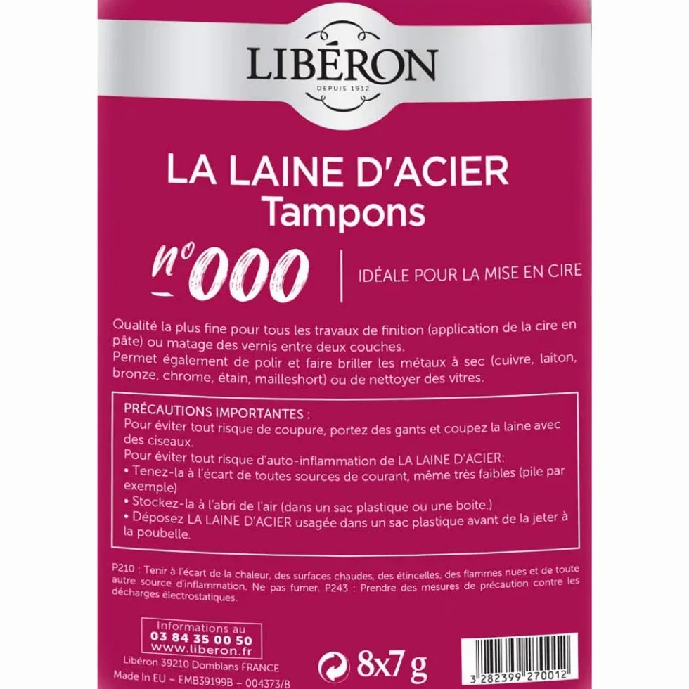 Libéron Laine d'acier n°000 Mise en cire 8 tampons