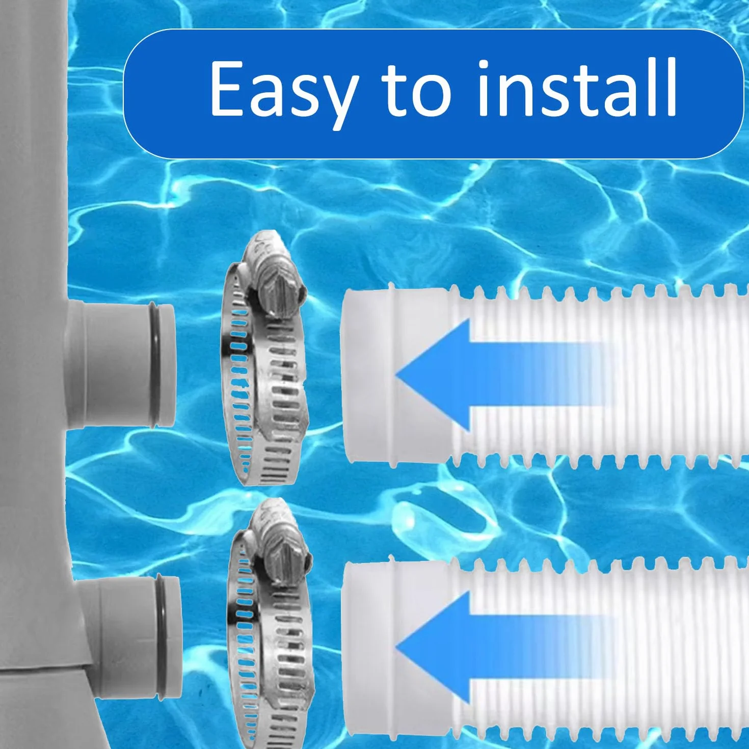 2 Pièces Tuyau Piscine 32mm,149,9cm Tuyau Piscine avec 4 Pinces Métalliques,pour Pompe à Filtre Eau Arrosage Bassin Piscine Hors Sol,pour Intex 530 GPH et 1000 GPH(Blanc)