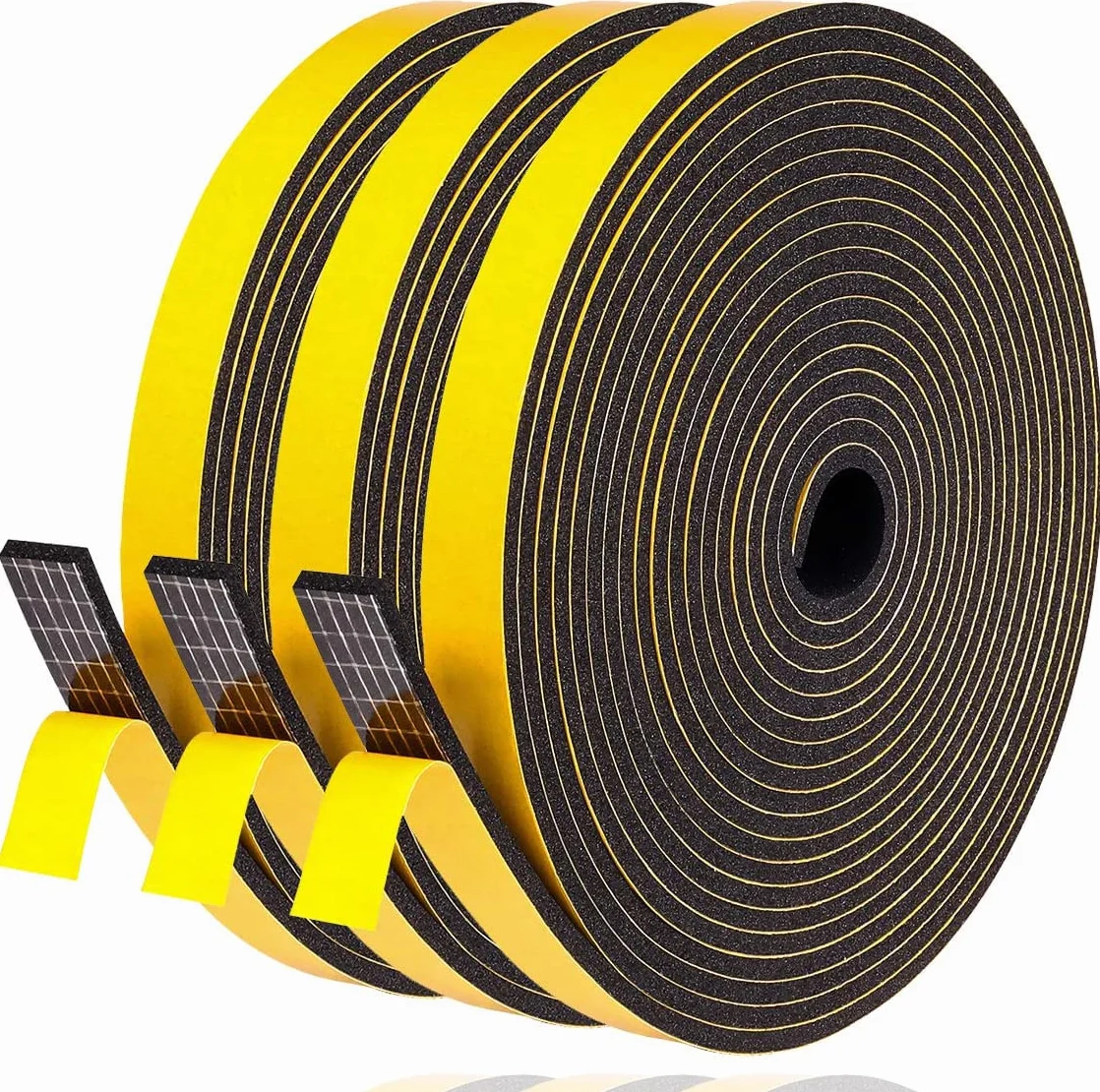 Joint Adhésif Isolation Fenêtre Porte en Mousse Caoutchouc 12mm x 3mm x 15m Noir