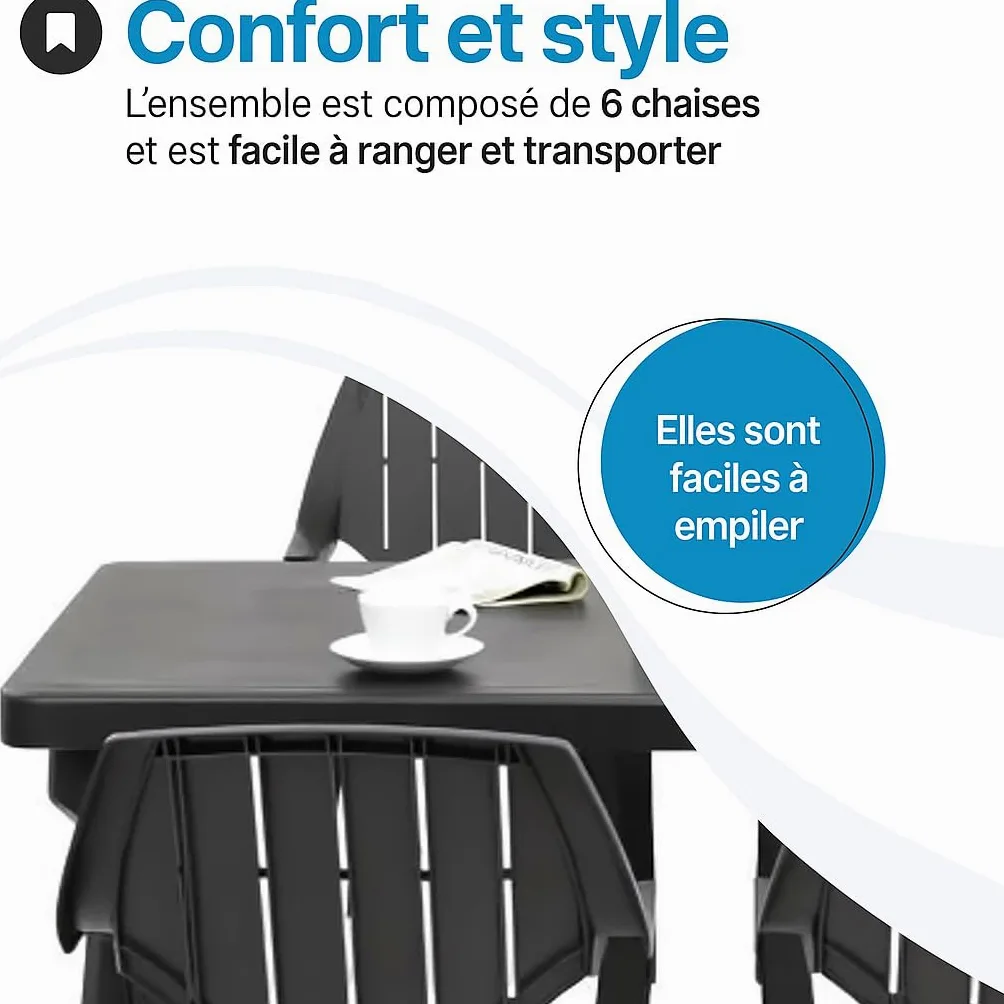 Tomaino - Ensemble de chaises de Jardin empilables en Plastique -Chaise d'extérieur en Plastique Effet Bois (Noir)