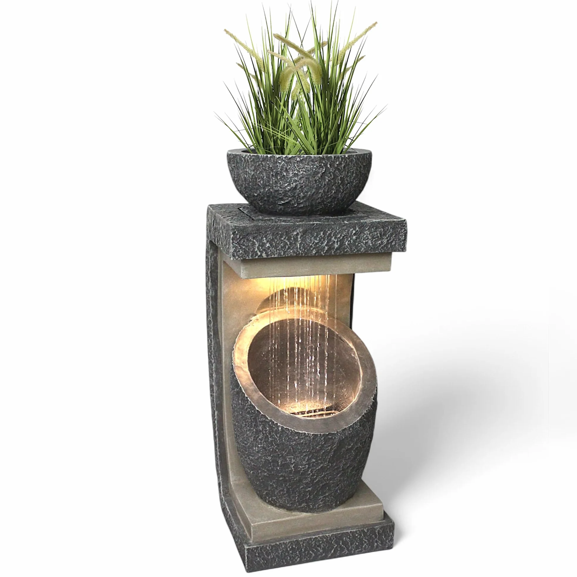 Fontaine de jardin avec éclairage LED Win 30, fontaine de plantation moderne, décoration de jardin, imitation pierre, 81 cm