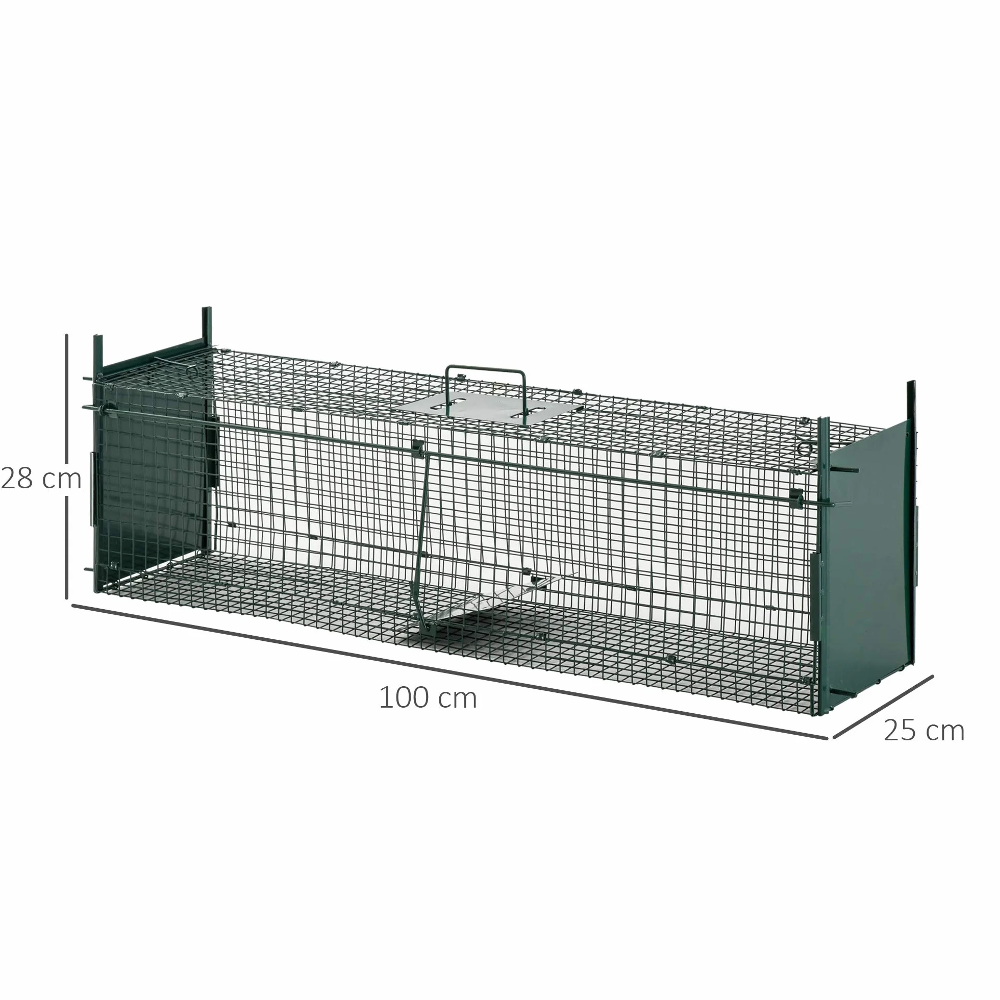 Pawhut Piège Capture Petits Animaux Lapin Rat 2 Entrées Poignée 100x25x28 cm Métal Vert