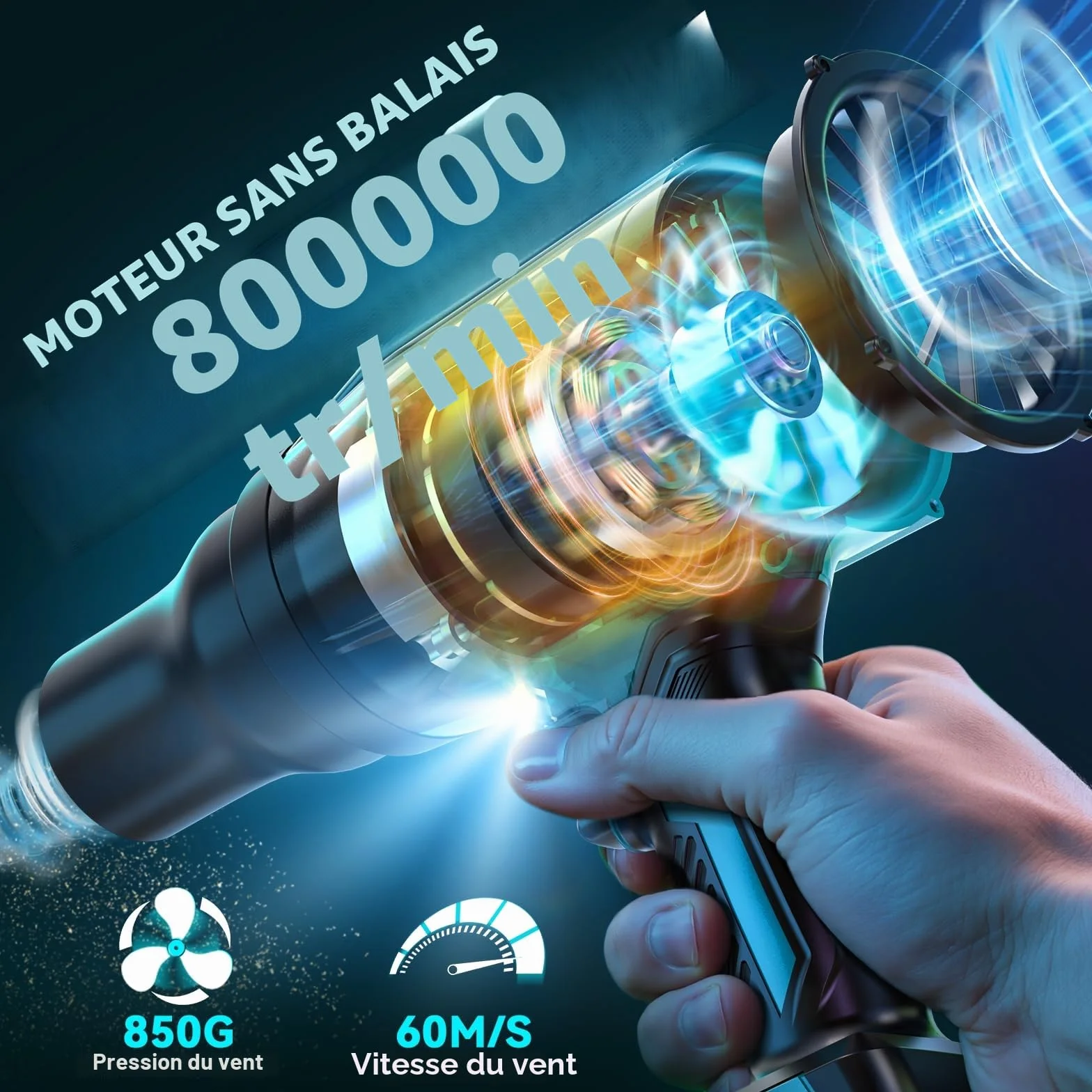 Souffleur Sans Fil 18V Moteur Brushless 80000TR/Min 60m/s 850g Compatible Batteries Ma-kita