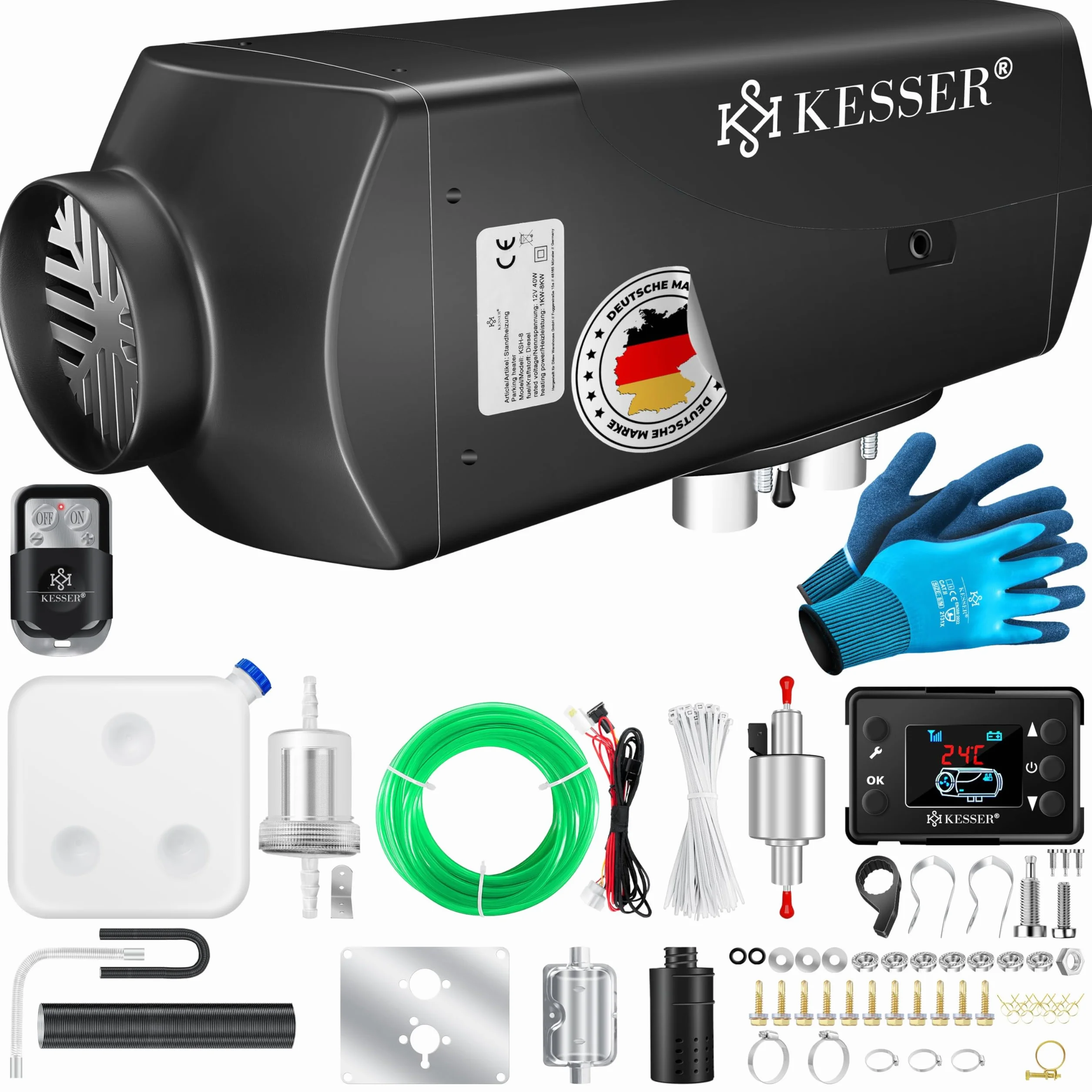 KESSER® Chauffage auxiliaire diesel 8 kW avec écran LCD et télécommande - Chauffe-air silencieux pour voiture, camion, camping-car