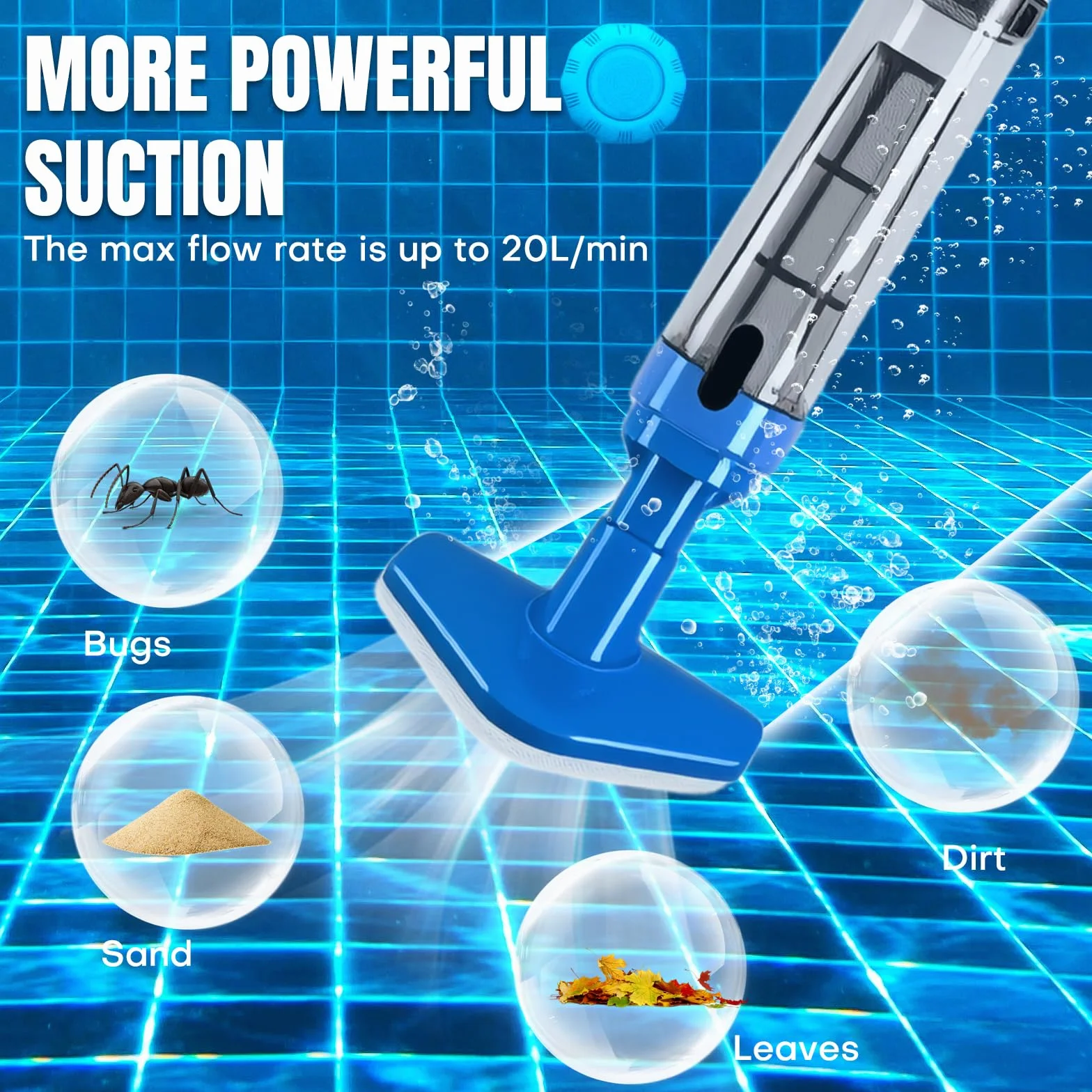 3 en 1 Aspirateur de Piscine sans Fil, Nettoyeur Électrique à Batterie Rechargeable, Aspirateur Piscine pour Spa, Bain à Remous, Piscine Hors-Sol et Piscine Enterrée