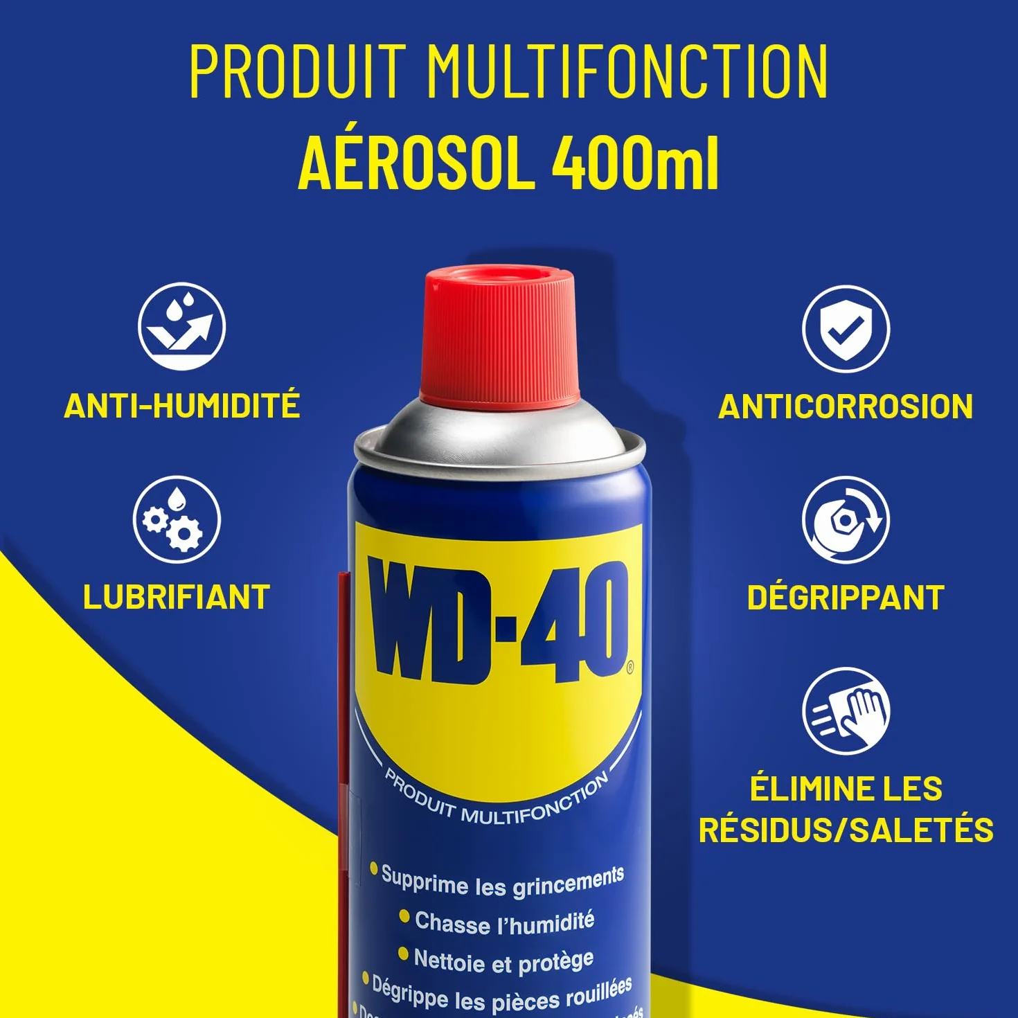 WD-40 Aérosol Multifonction Classique 400 ml Sans Silicone Non Conducteur