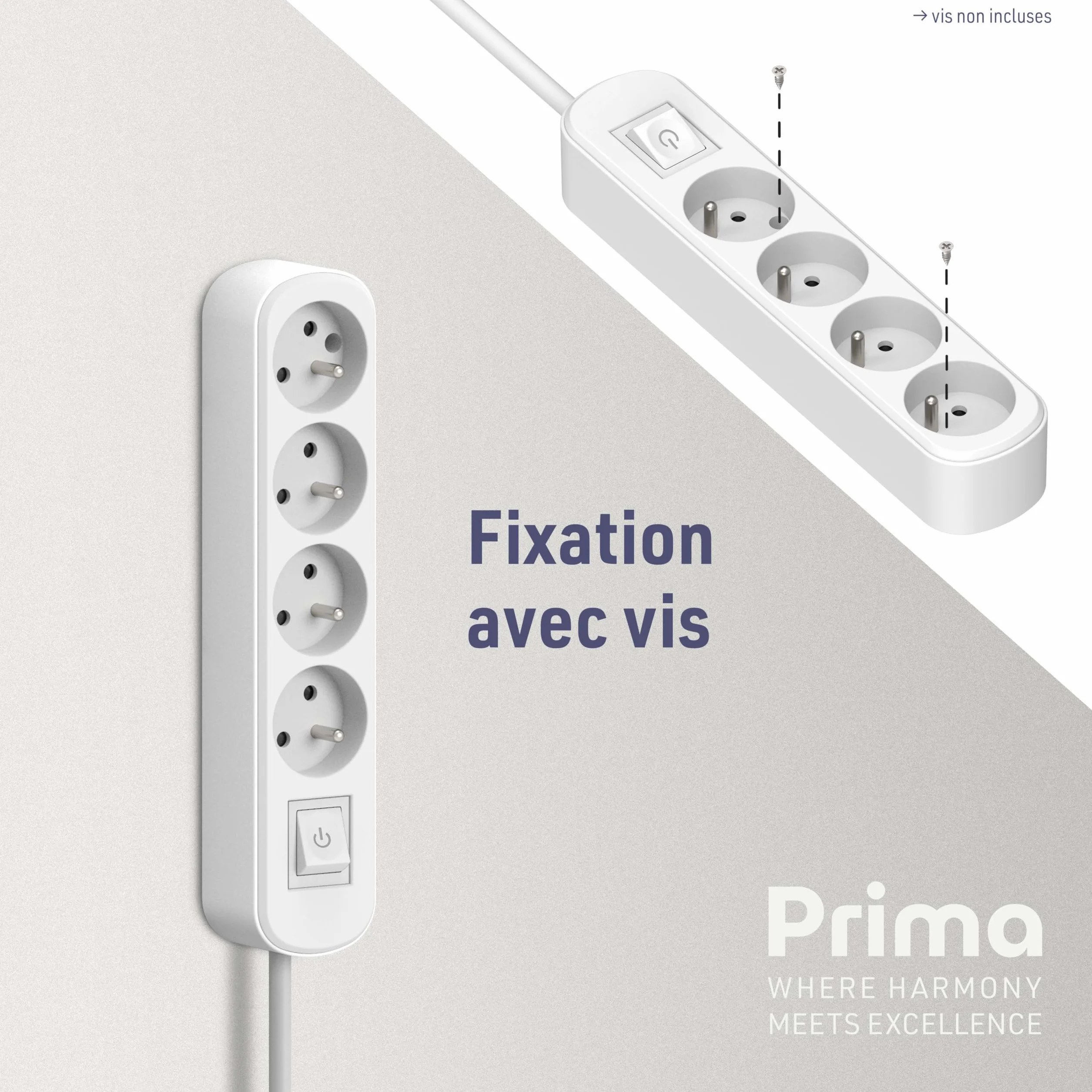 Electraline Bloc 4 prises avec interrupteur 1,5 m Blanc