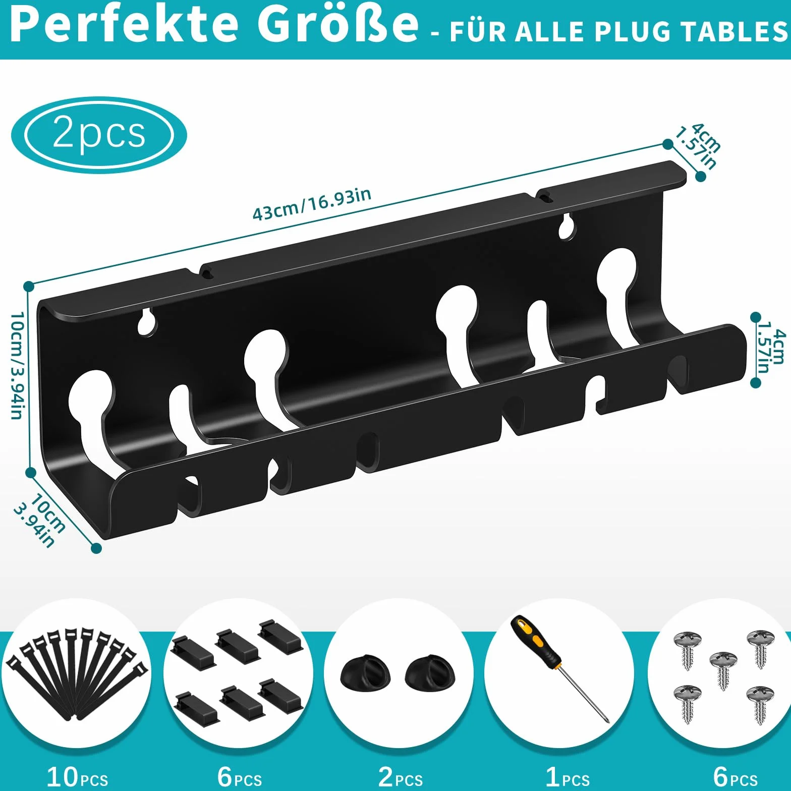 Goulotte de câbles en Acier Inoxydable Noir Lot de 2 Organiseurs de câbles Bureau avec Accessoires