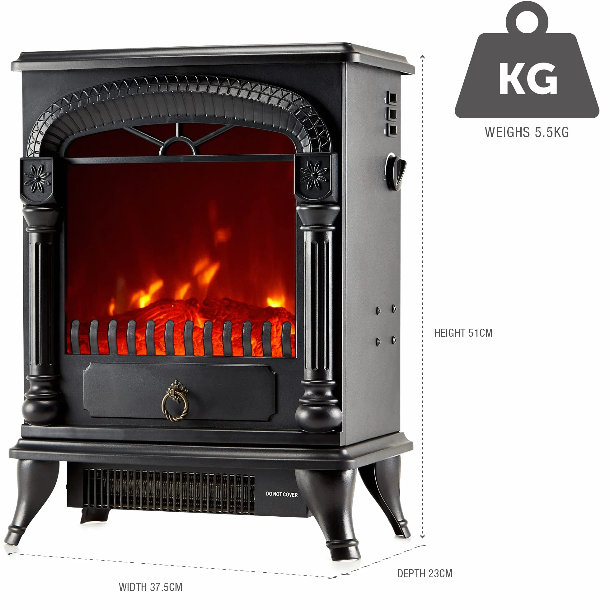 NETTA Poêle électrique effet brûleur à bois 1750-1950 watts portable LED flamme