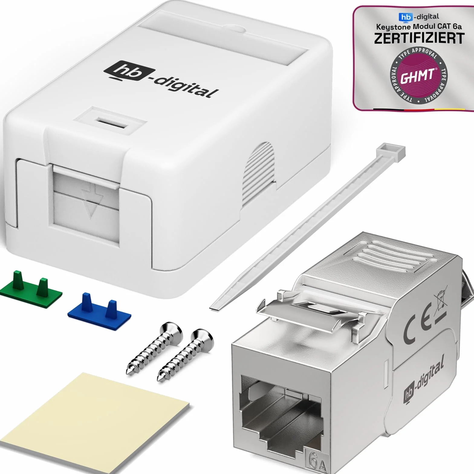 HB-DIGITAL Boîte de connexion 1 port Keystone CAT 6a – Prise LAN RJ45 10 Gigabit Ethernet Blanc