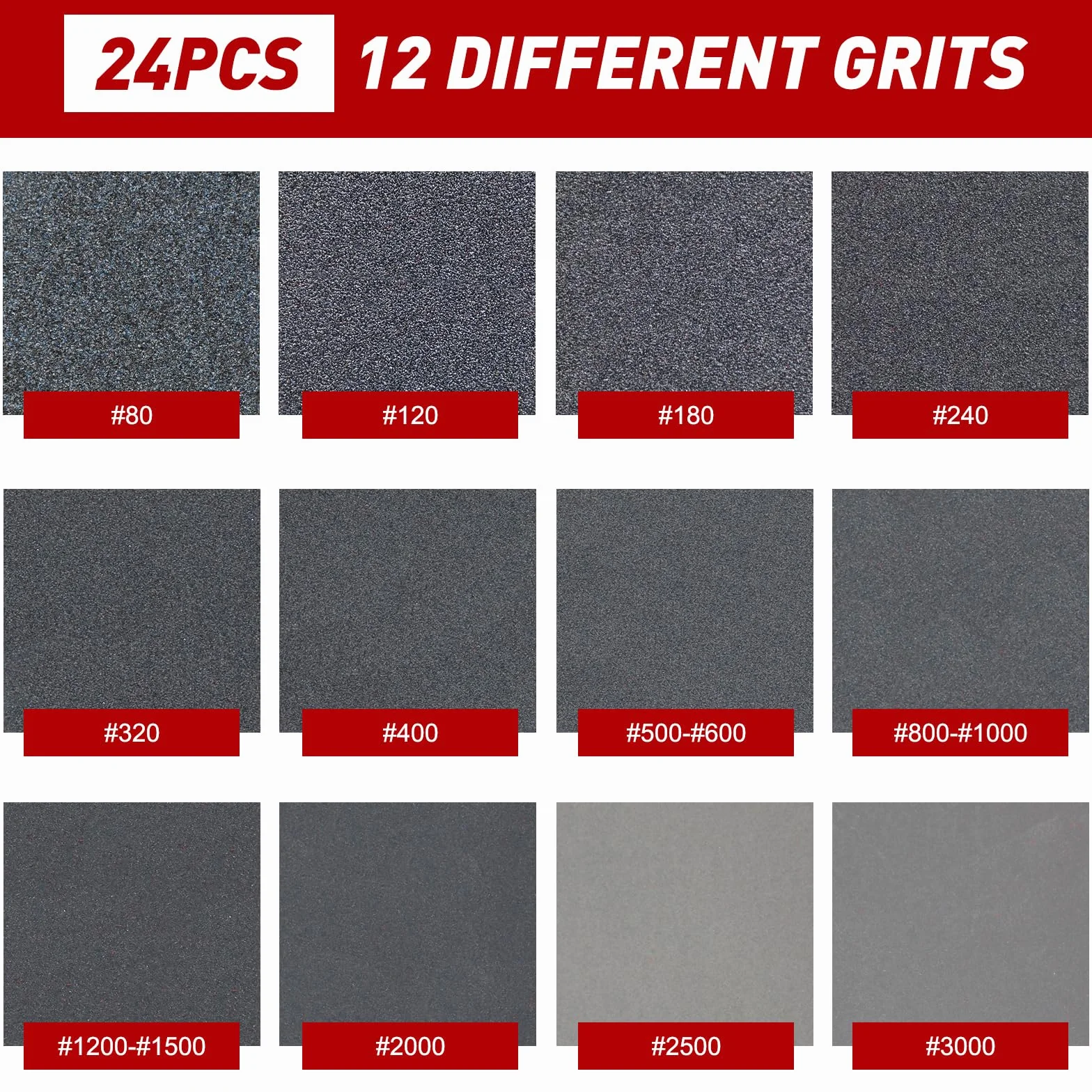 Papier Abrasif Sec et Humide Flexibles 24 Pièces Éponges à Poncer Grains 80-3000