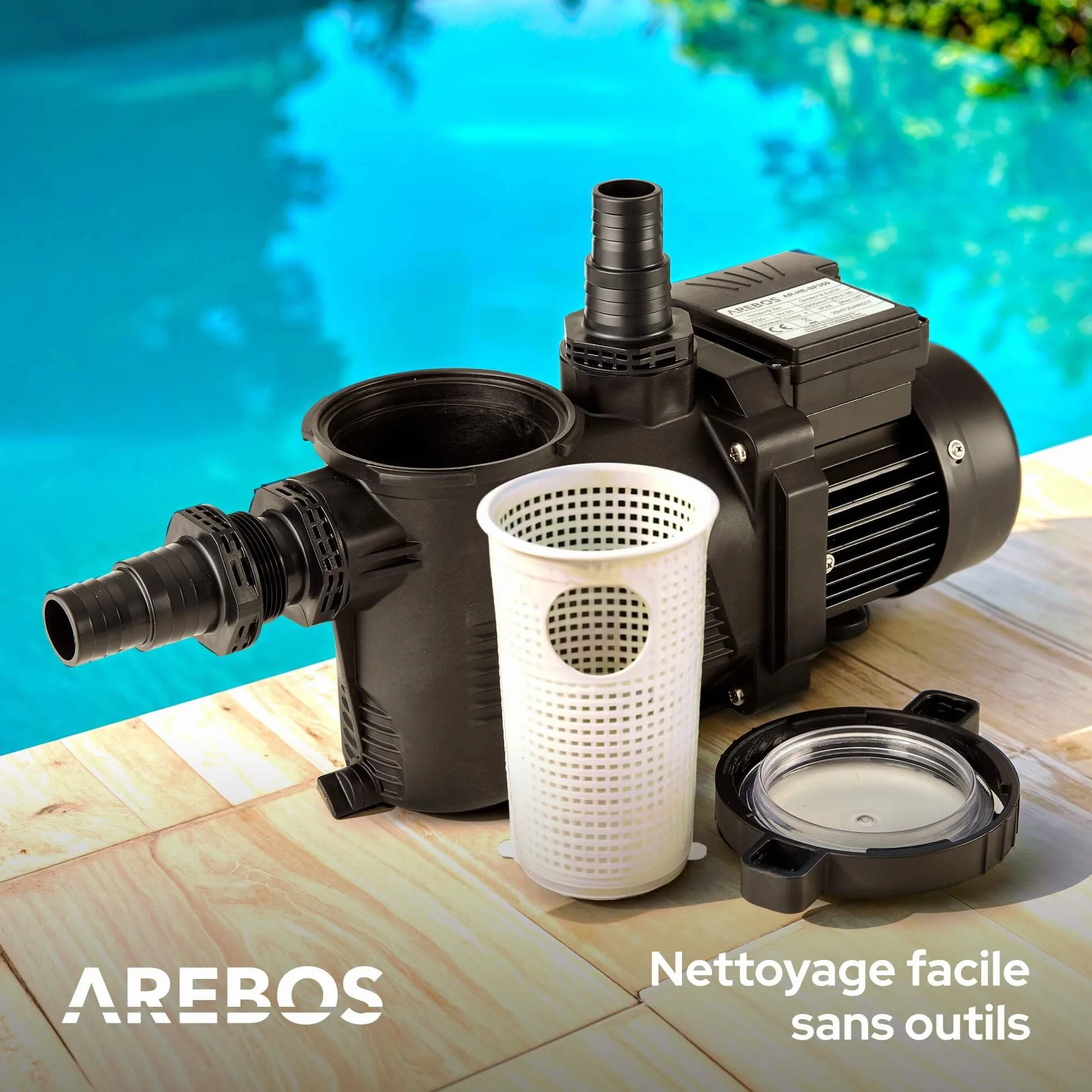 Arebos Pompe de piscine 350W 9500 l/h Filtration avec préfiltre