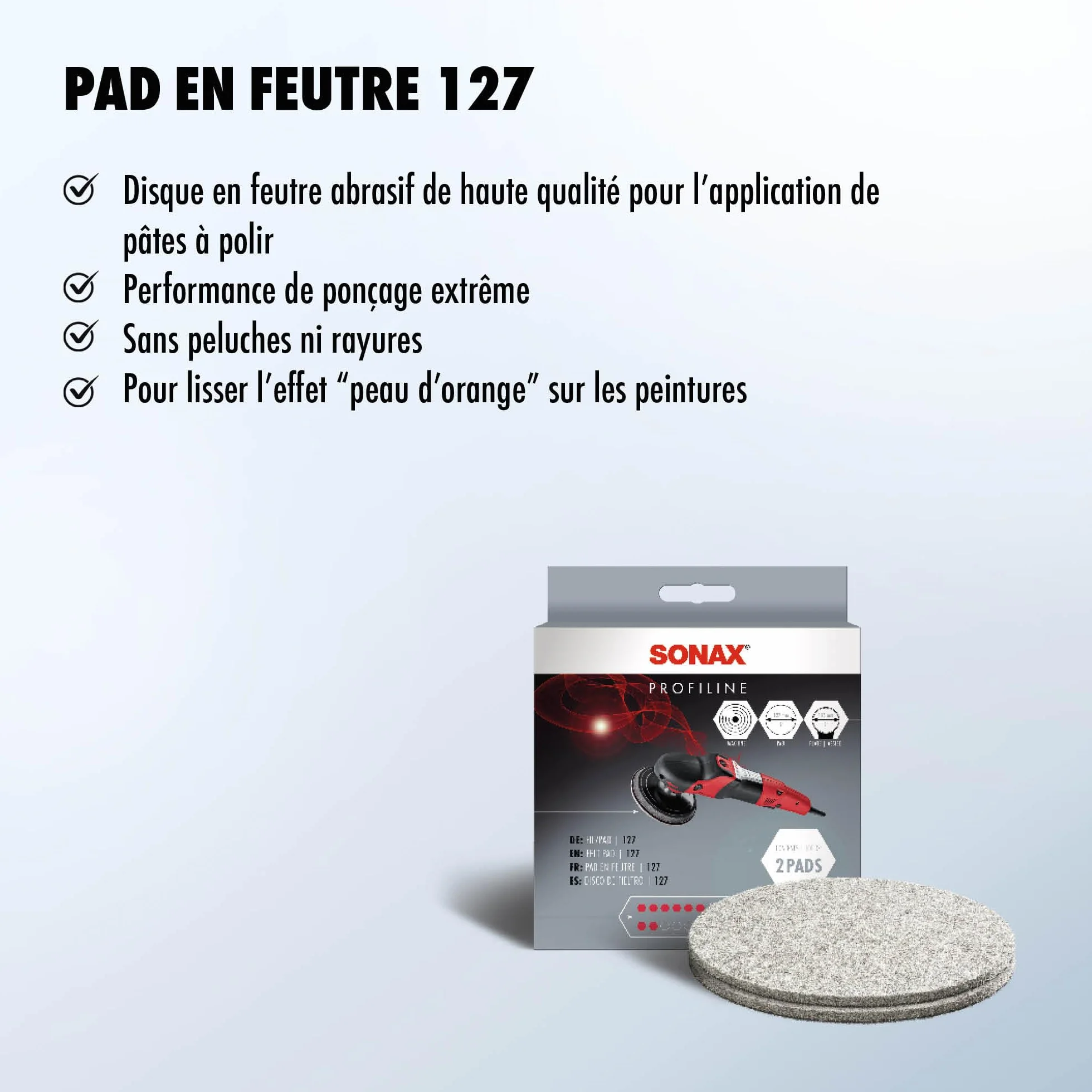 SONAX Pad en feutre abrasif 2 pièces pour éliminer les rayures sur le verre