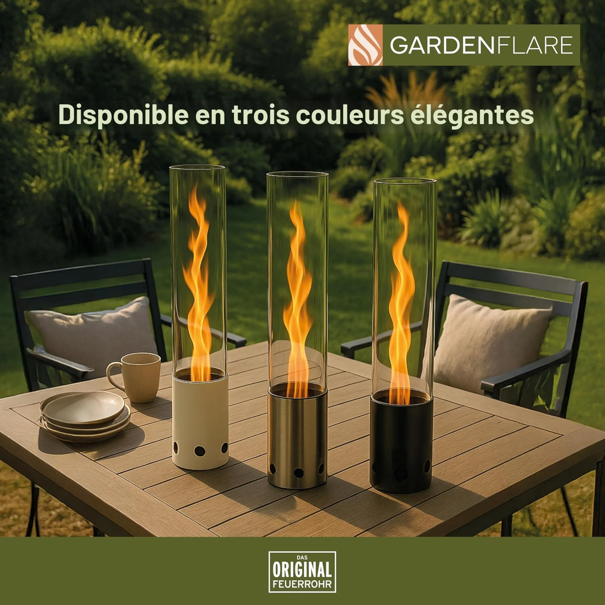 GARDENFLARE Cheminée de table d'extérieur en acier inoxydable sans fumée et tuyau de cheminée pour balcon et terrasse, décoration de jardin, lanterne avec fonctionnement à granulés de bois (noir)