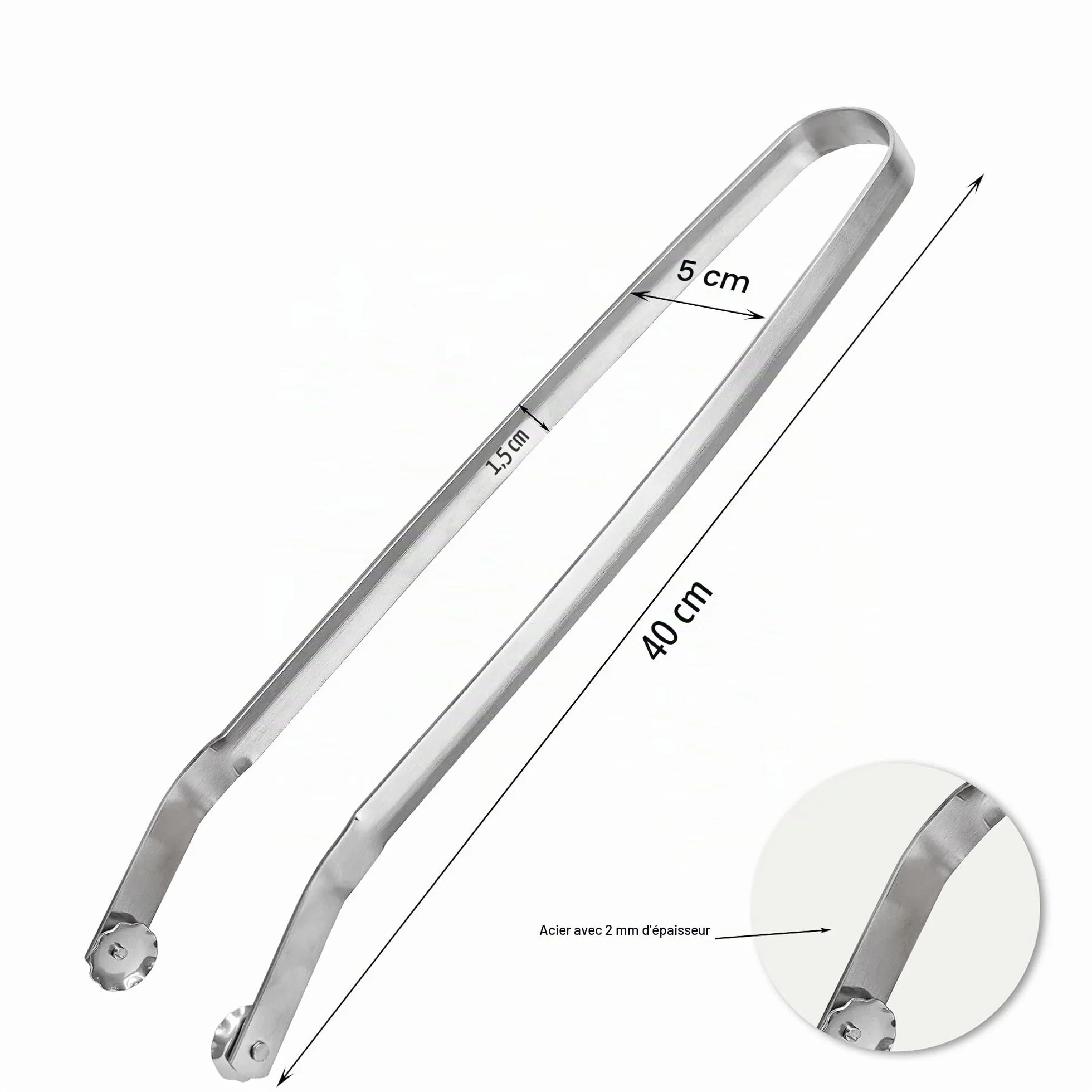 Pince Barbecue INOX à Roulette - 40 cm - Ustensile Professionnel pour Griller, Cuisson et Buffet Extérieur - Idéale pour Saucisses, Viande, Salade et Fruits