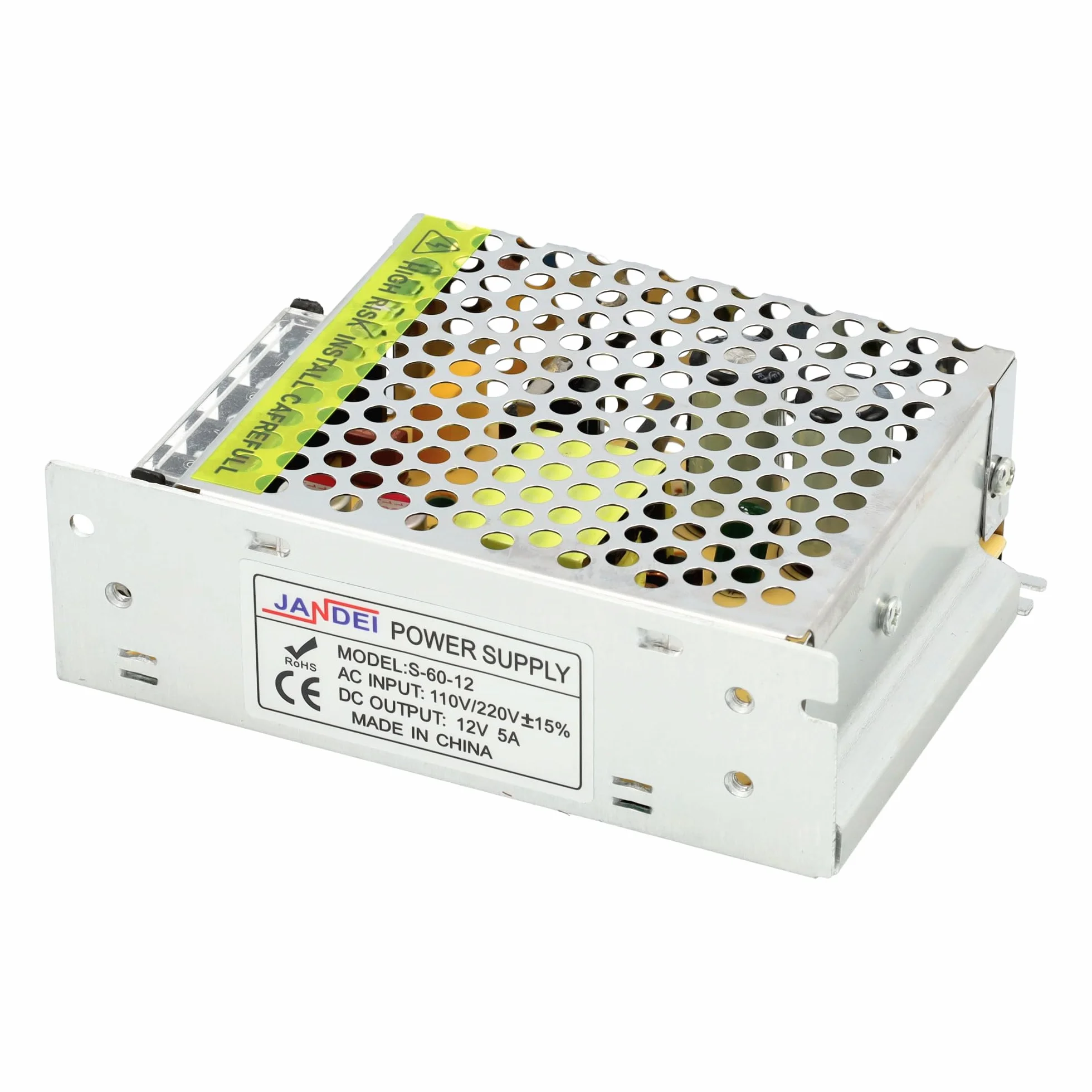 Transformateur d'Alimentation 110/220V AC à 12V DC 60W 5A IP20 pour Bande LED, Néon