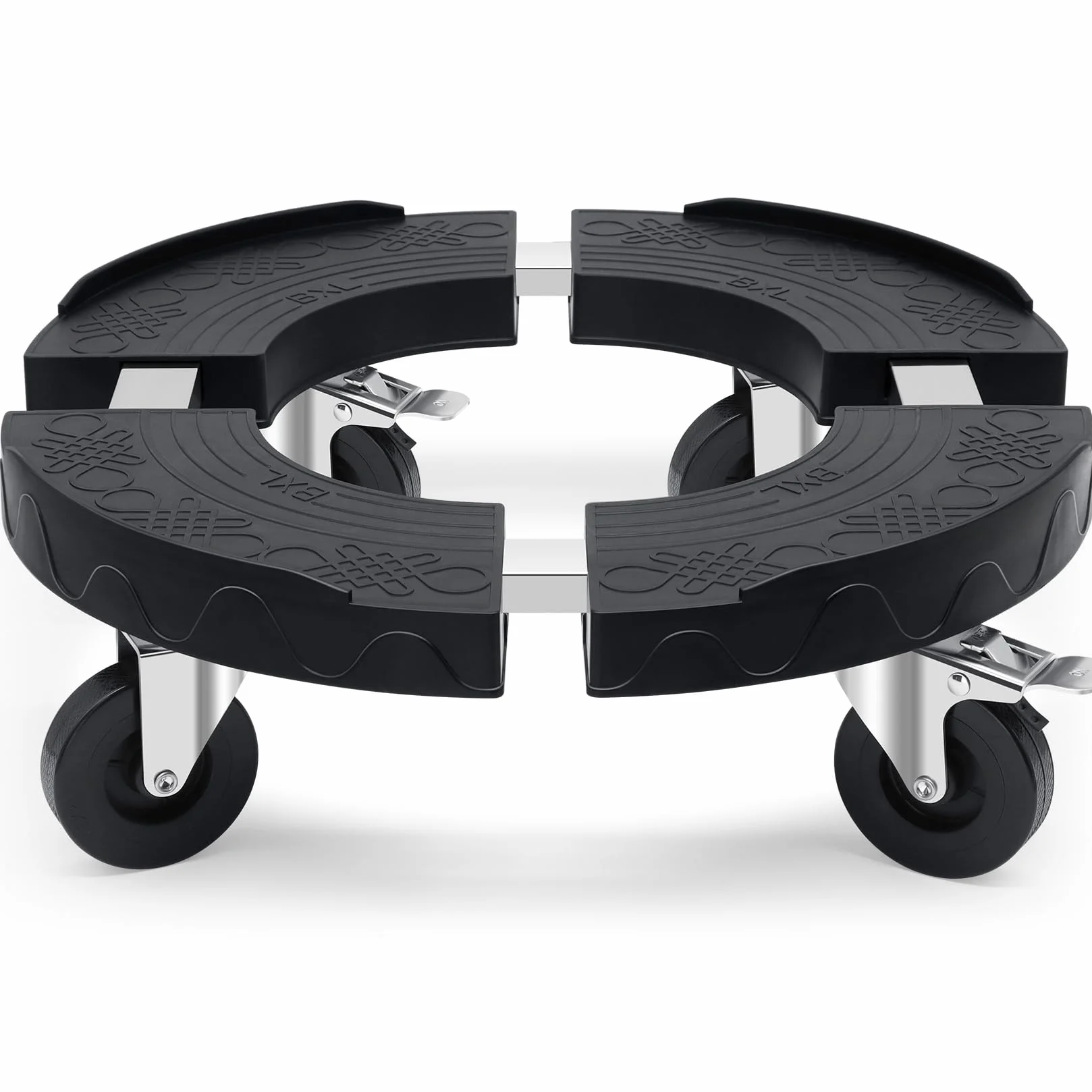 Porte Plante Ronde à Roulettes Charge Lourde 220KG Support Plantes Intérieur Adjustable 38-48CM Plateau Roulettes Noir