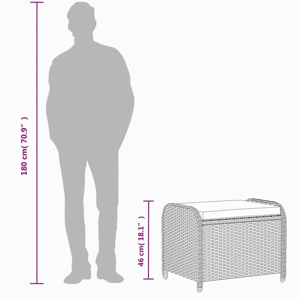 Générique Tabouret de Jardin avec Coussin Gris 58x46x46 cm résine tressée,Meubles,Mobilier de Jardin,Poufs d'extérieur,Gris,6 KG,365734