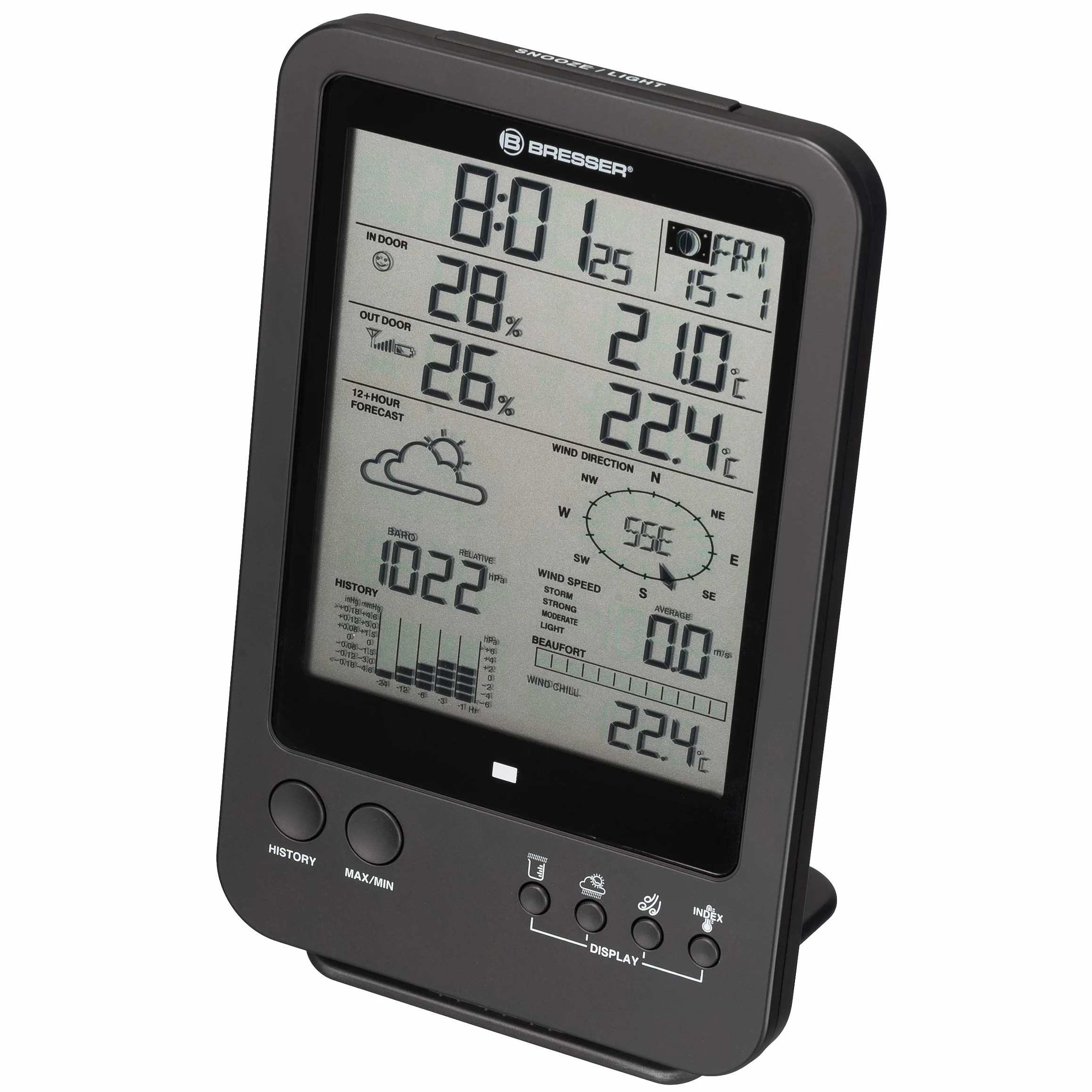 Bresser station météo radio 5-en-1 avec capteur extérieur écran 5,5 pouces noir