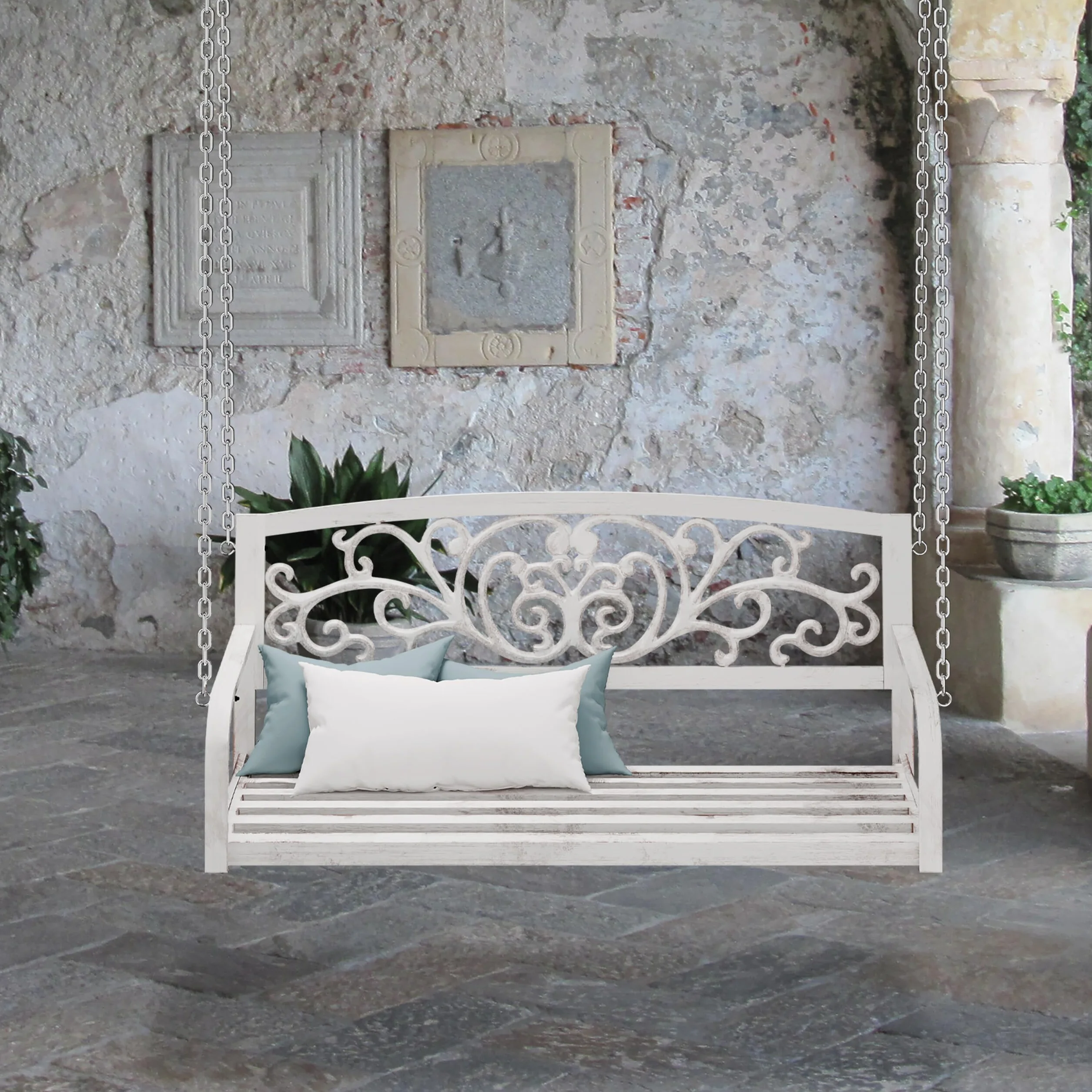 Relaxdays Banc Suspendu 2 Sièges Balançoire Jardin Design Vintage Métal 197x133x58cm
