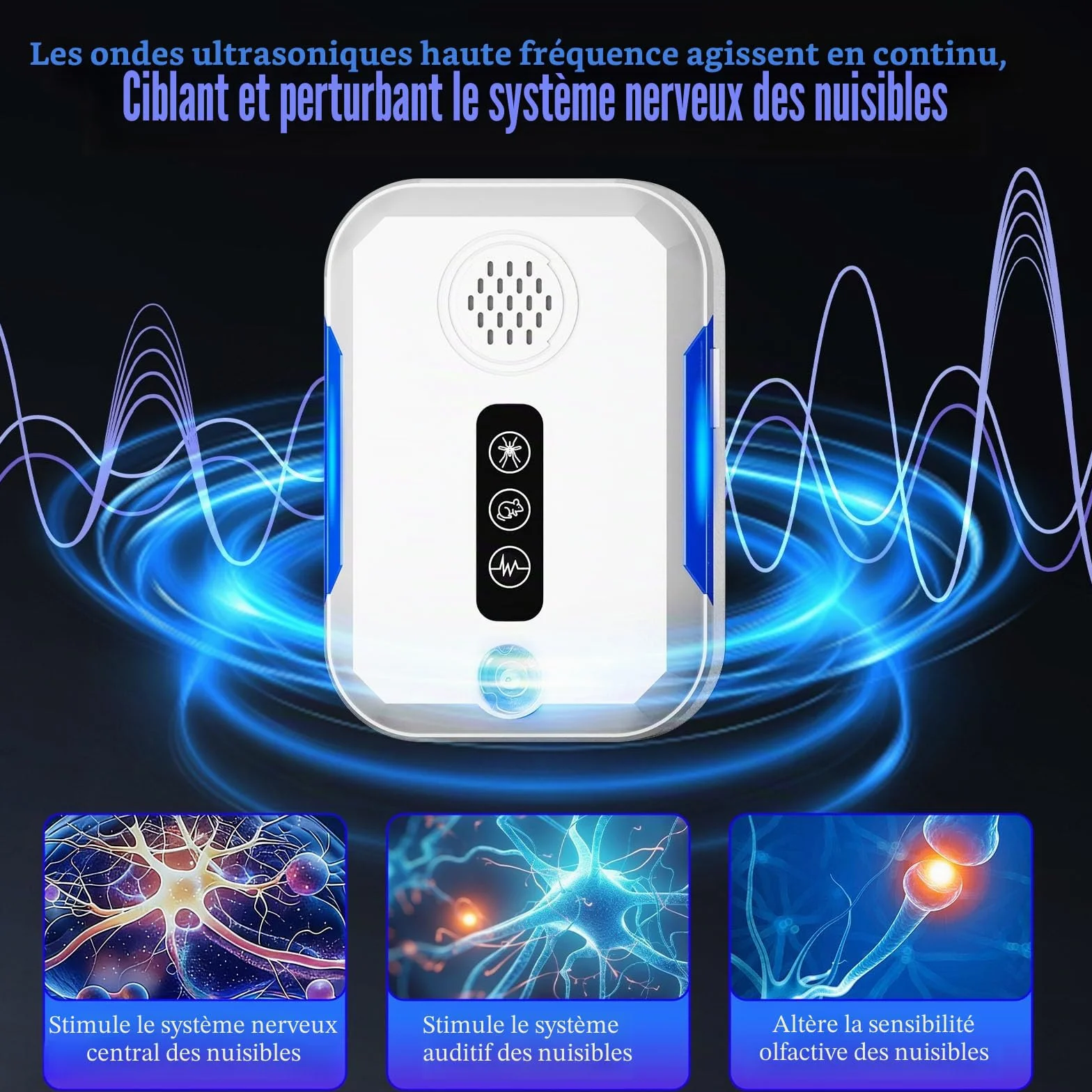Ultrason Souris et Rats, 4 Pcs Intérieure Repulsif Souris avec 4 Modes Appareil Ultrason pour Nuisible Repousse Rats Moustiques Araignées Mouches Punaises Sûr pour Enfants et Animaux