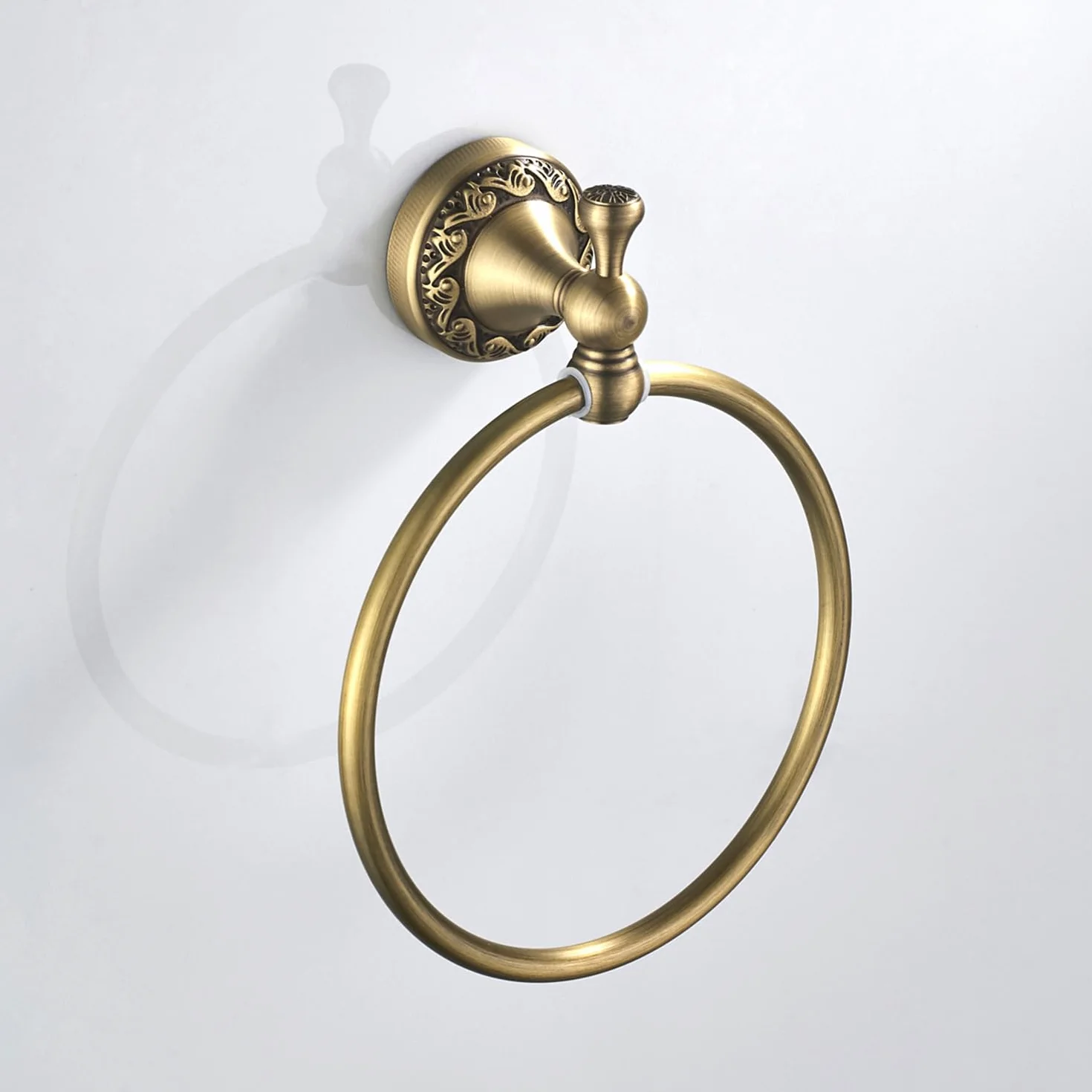 Porte Serviette Rond Laiton Antique avec Motif Exquis Carving Mural Salle de Bain, Bronze Brossé