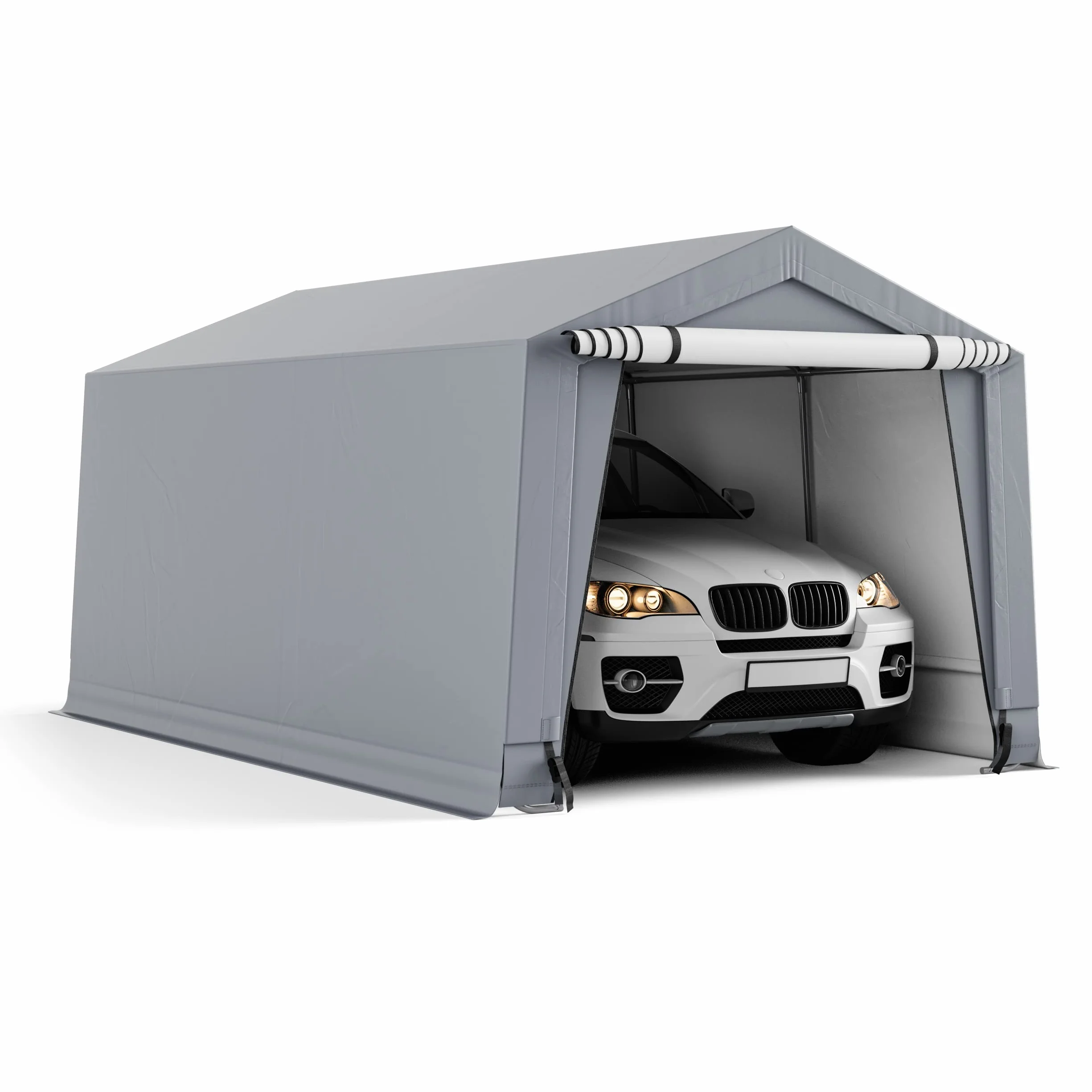 COSTWAY Tente Garage Carport Portable en Acier 290 x 490 cm, Abri Voiture Étanche Grand Auvent avec Portes, Poutres Triangulaires, Toutes Saisons pour SUV, Bateau, Cargaison