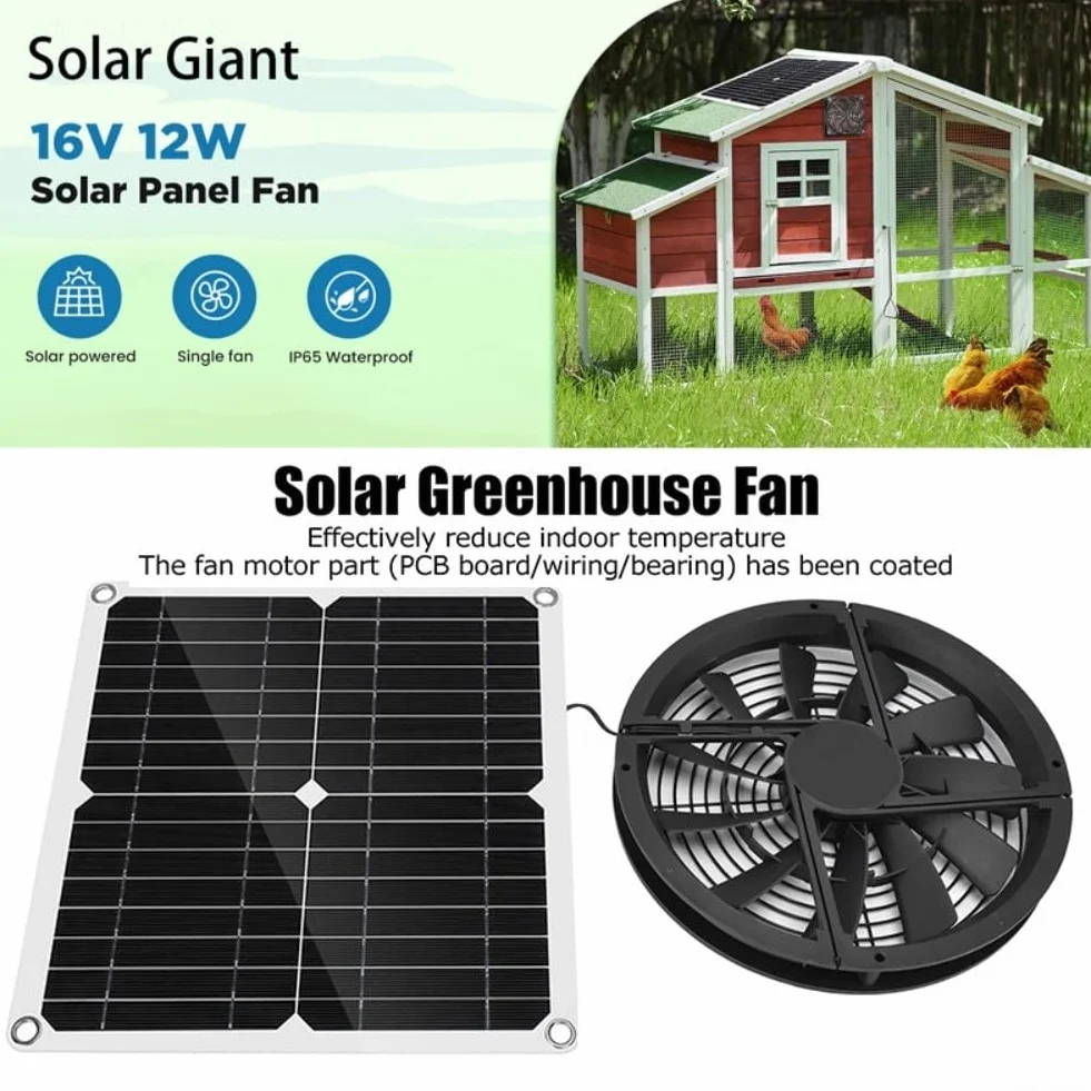 Kit ventilateur panneau solaire 12W 12V pour évents de toit poulailler serre