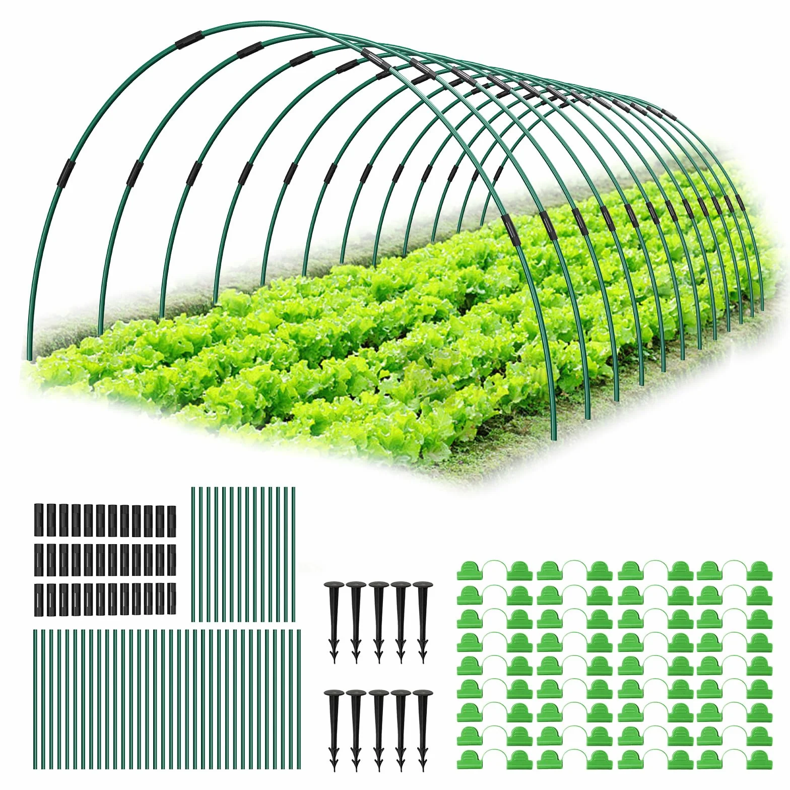 60 Pièces Arceau pour Serre Tunnel, 41CM Support d'arceaux de Jardin Ajustable en Fibre de Verre antirouille, Kit De Maison De Cerceau De Jardin, Support de Plantes DIY, Piquets de Jardinage
