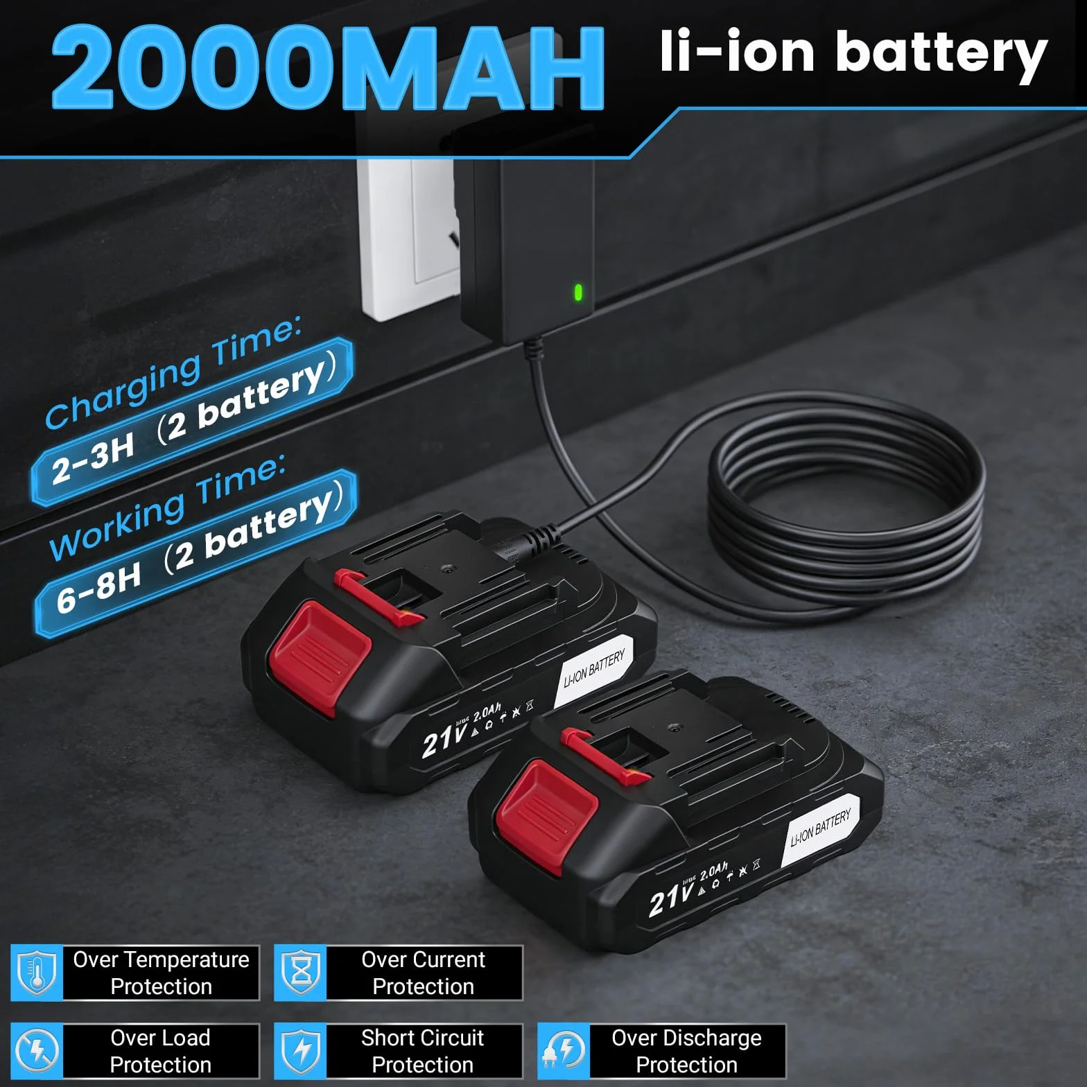 Sécateur et cisaille à gazon sans fil 21 V 2 en 1 avec 2 x 2600 mAh | 18000 tr/min, épaisseur de coupe 8 mm | Sécateur électrique léger pour haies et bordures de pelouse (bleu)