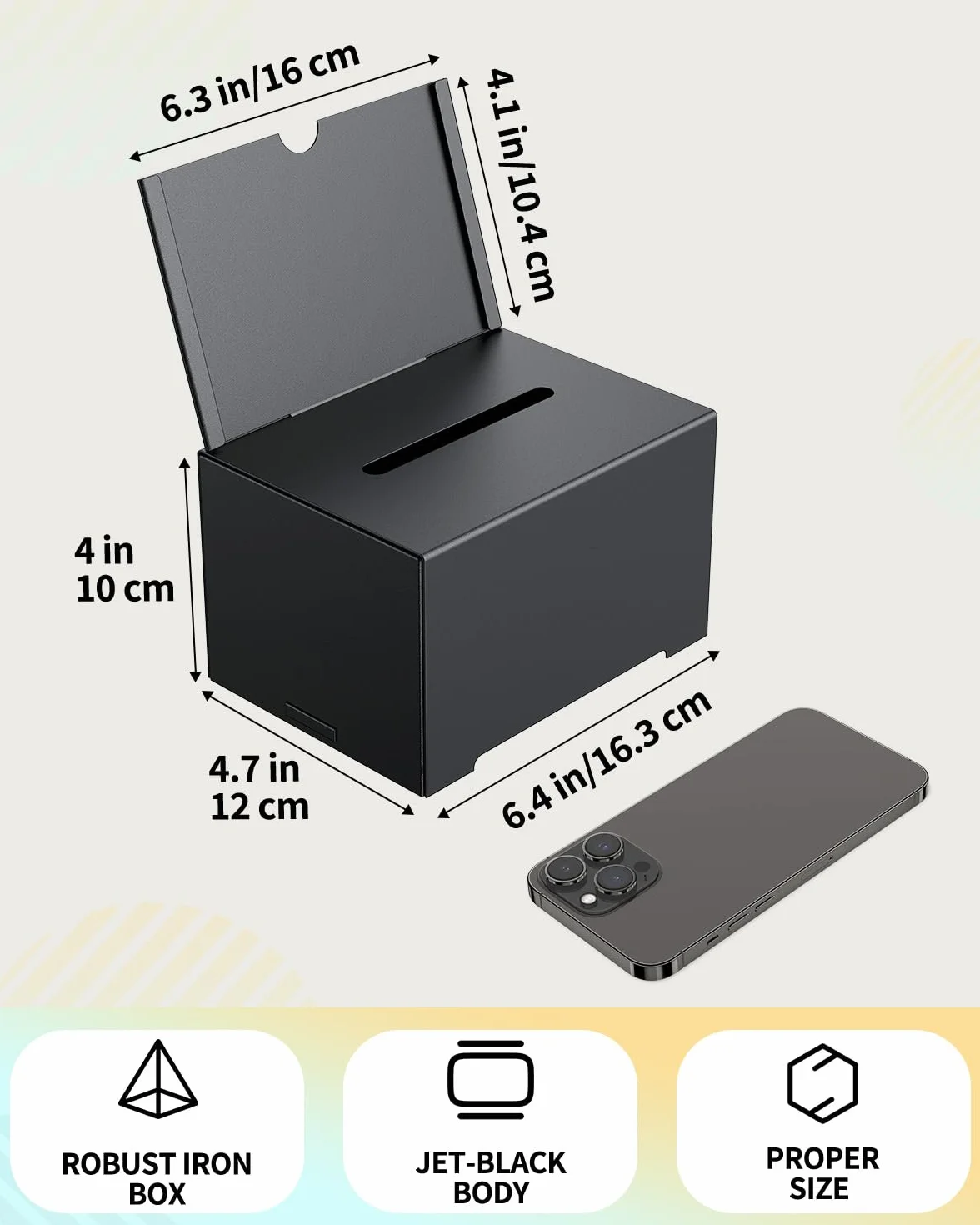 Uniclife Boîte de dons en métal pour collecte de fonds avec serrure, urne noire, 16,3 x 11,9 x 10,2 cm