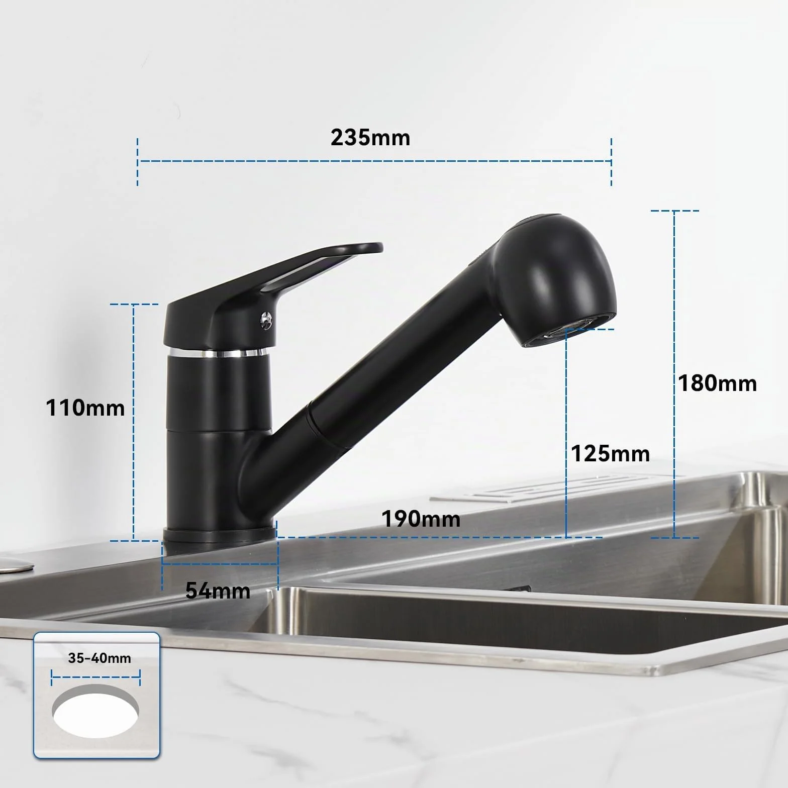 Auralum Robinet de Cuisine Noir Douchette Extractible 2 Jets Mitigeur Évier 360° Laiton Monotrou Eau Froide Chaude