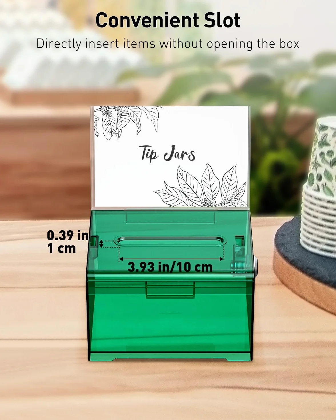 Uniclife Boîte à dons en acrylique avec serrure et porte-pancarte Vert transparent